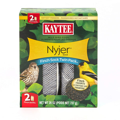 Kaytee frente del paquete mostrando los dos sacos de Nyjer, atracción inmediata