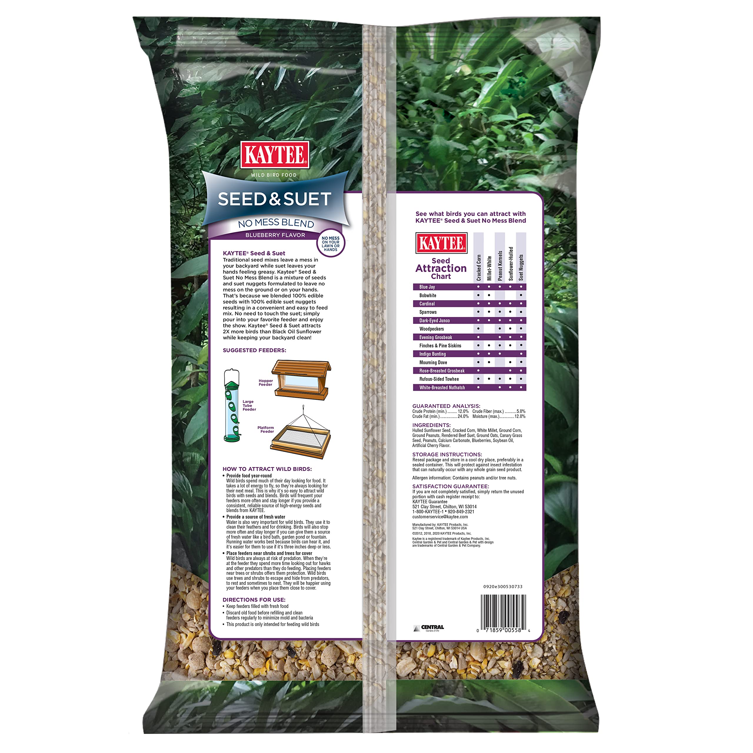 Kaytee primer plano de nuggets de sebo y semillas, textura atractiva para aves
