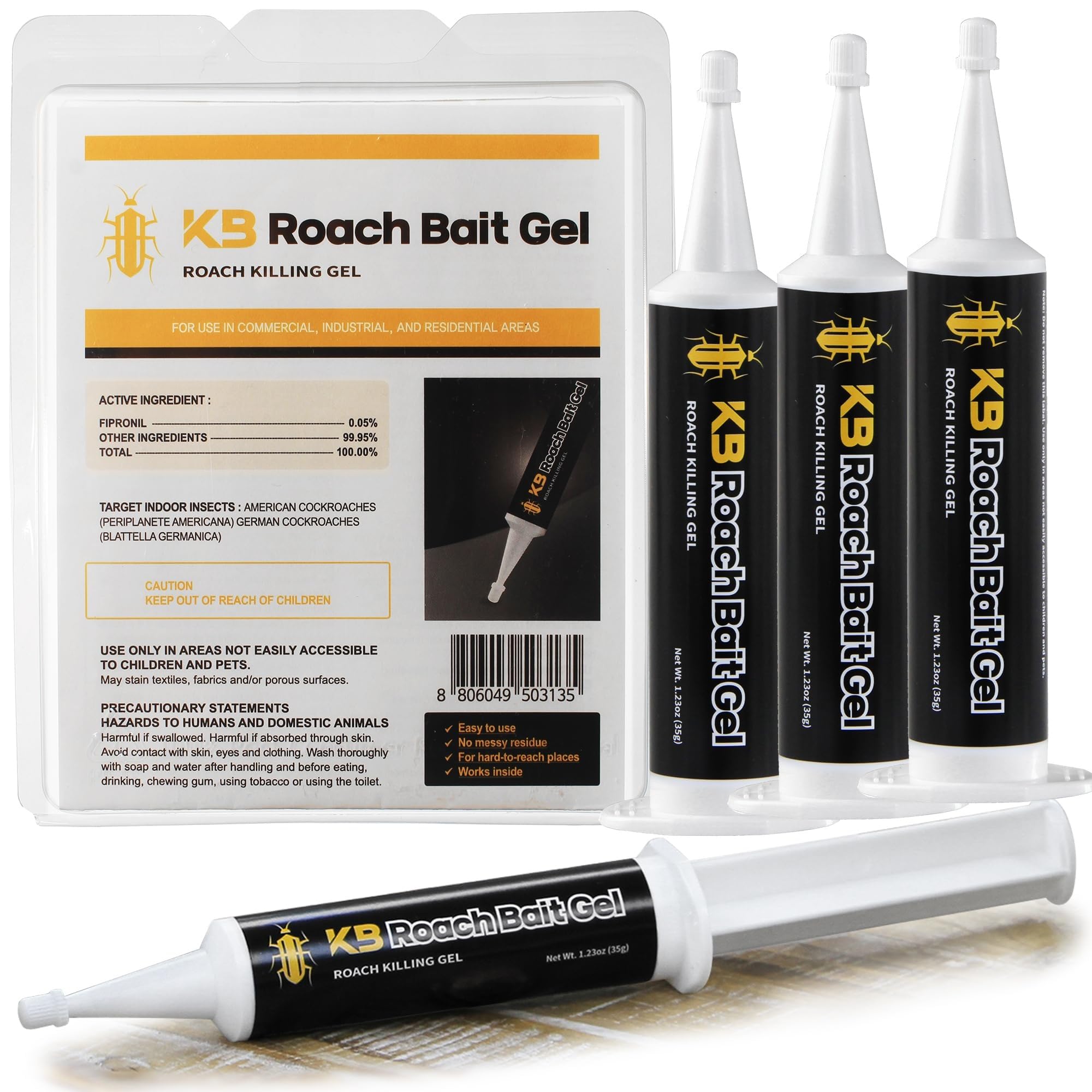 KB Roach Bait Gel frente del empaque mostrando el kit y beneficios