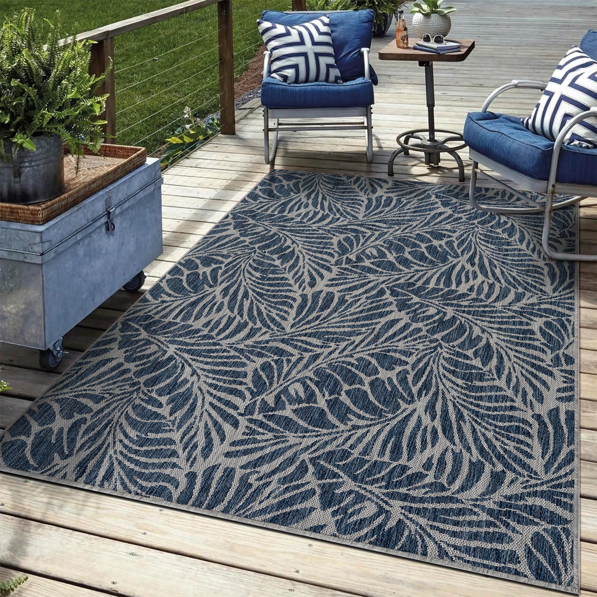 Keen Home Design alfombra frontal Rainforest Navy mostrando color y borde, mejora estética