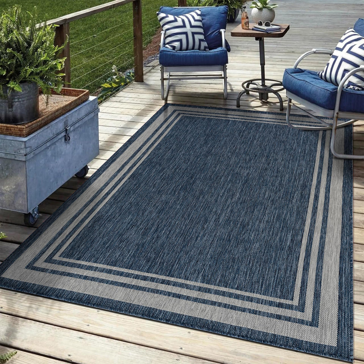 Keen Home Design alfombra frontal mostrando borde azul marino y forma, añade estilo