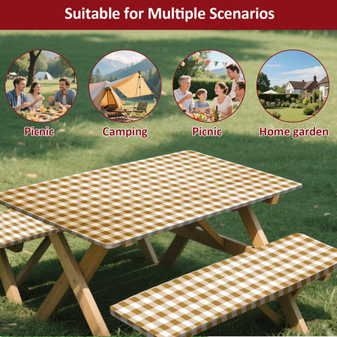 KENOBEE ambiente al aire libre con estampado cuadriculado café decorativo