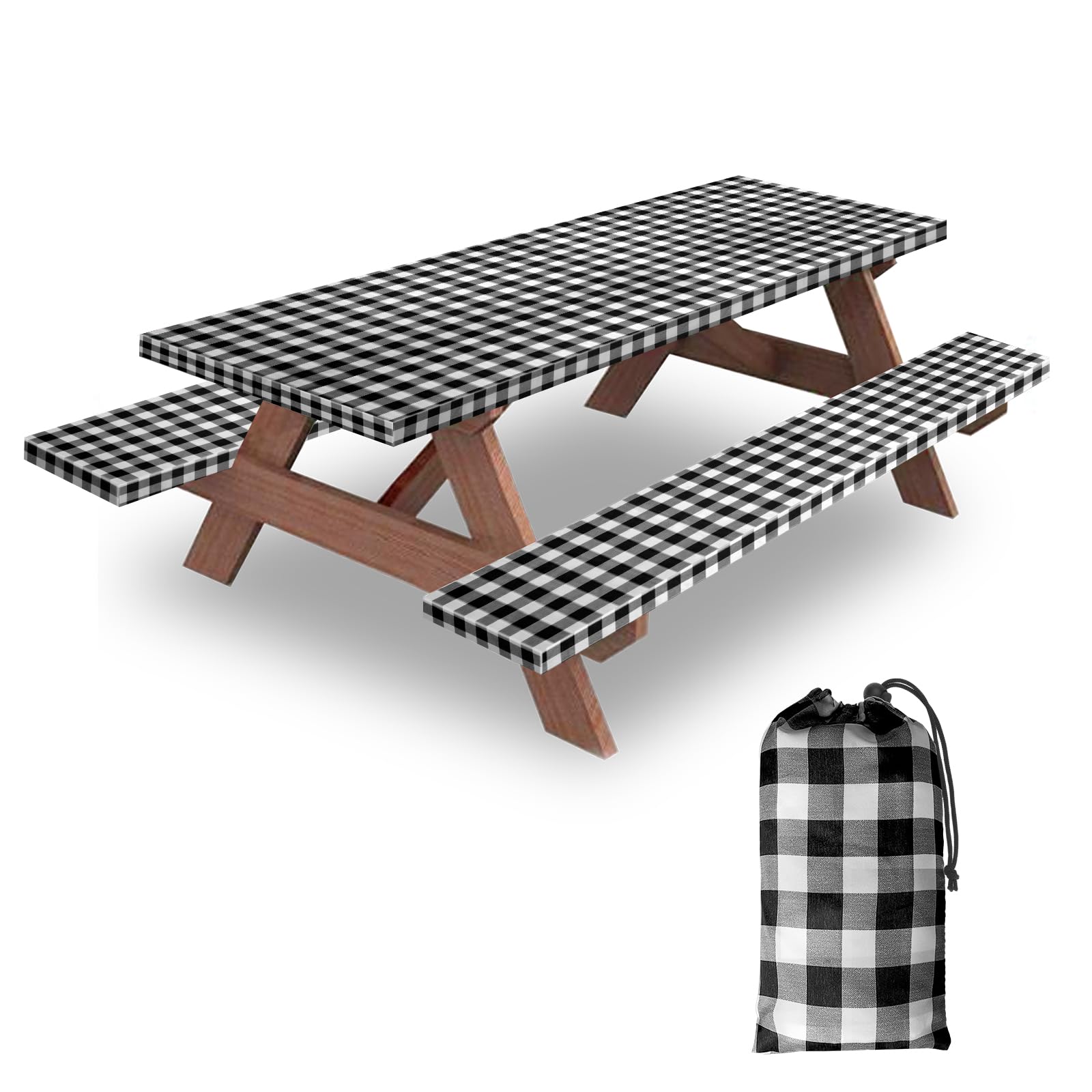 KENOBEE funda mesa frontal en cuadros blanco-negro protege superficie