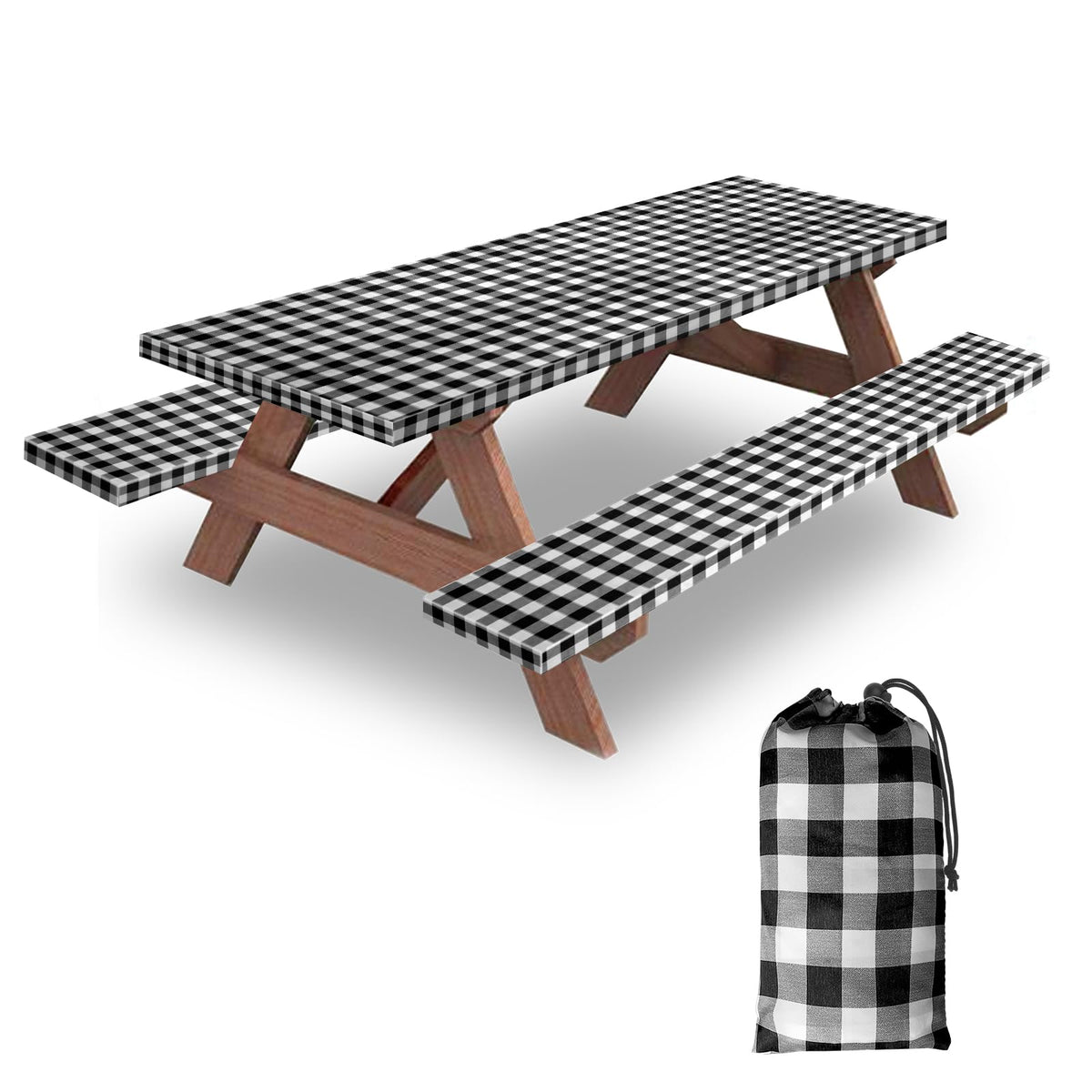 KENOBEE funda mesa frontal en cuadros blanco-negro protege superficie
