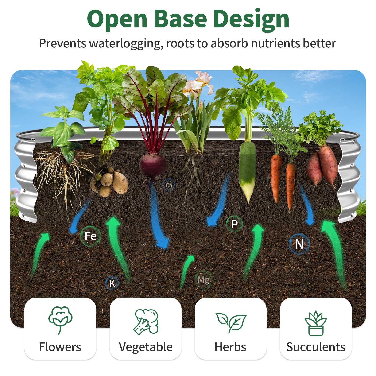 Kesfitt interior mostrando 12 pulgadas de profundidad útil para cultivo productivo