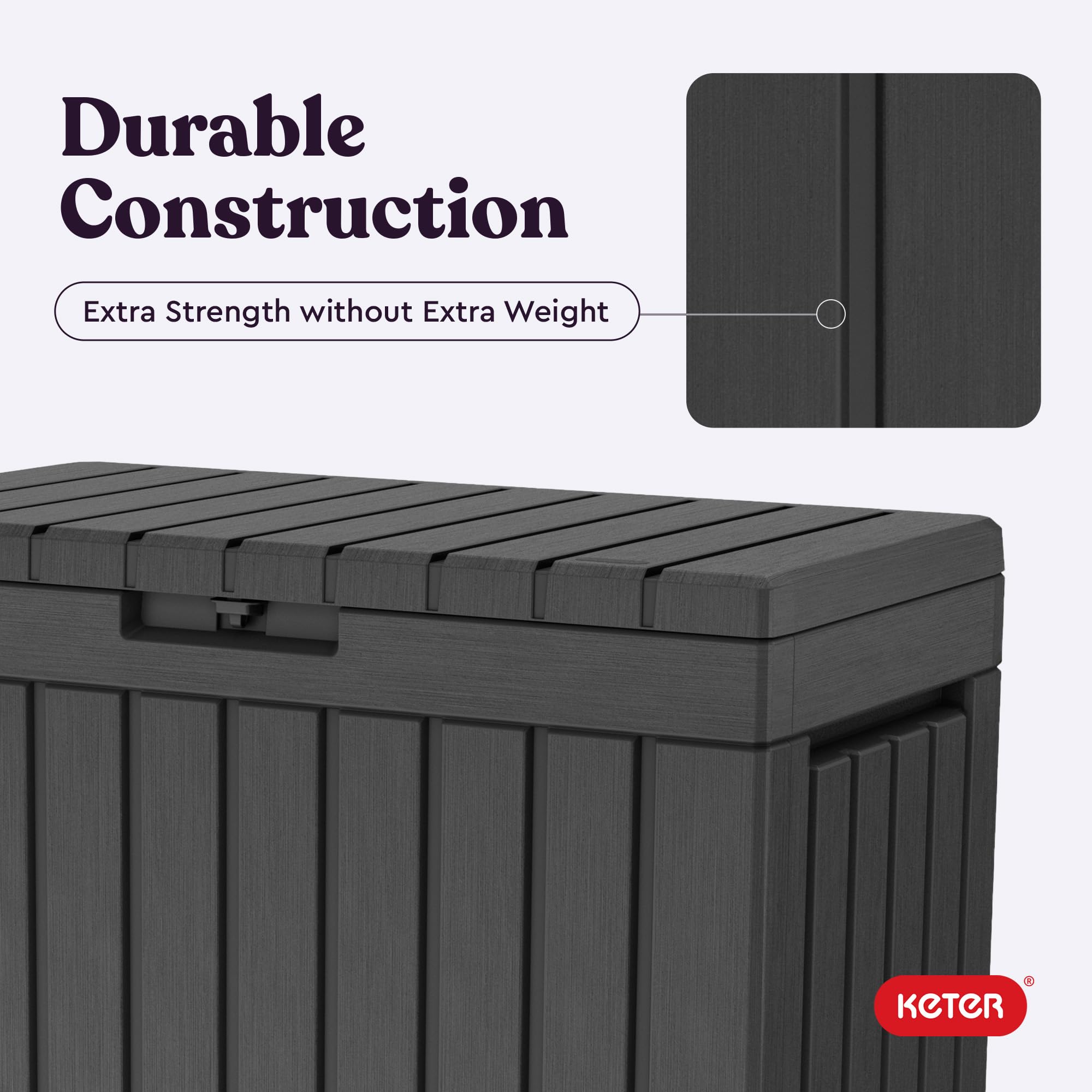 Keter Kentwood junto a una silla para comparar tamaño práctico