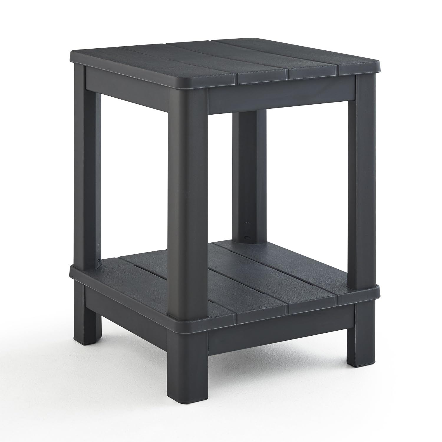 Keter mesita lateral Graphite vista frontal, equilibrio entre estilo y función
