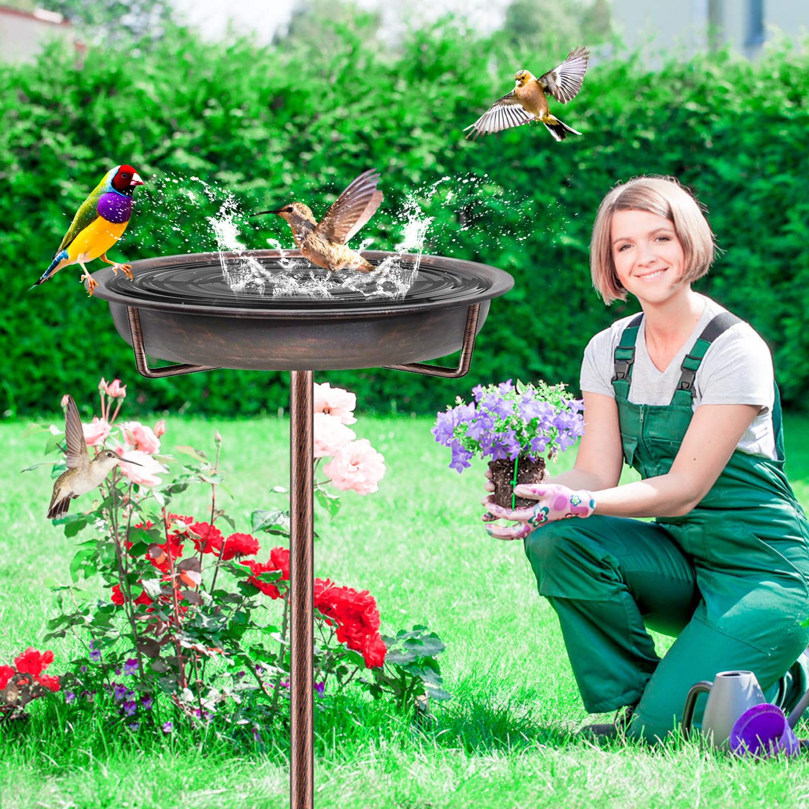 KHayRovies bebedero en jardín atrayendo aves y embelleciendo espacio