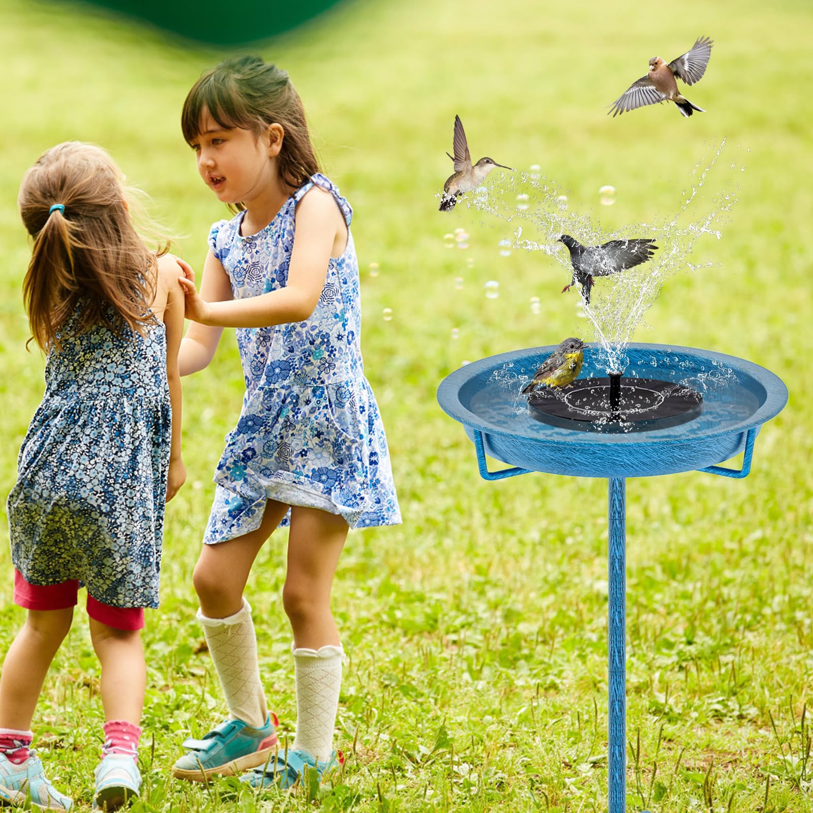 KHayRovies baño para aves instalado en jardín atrayendo pájaros