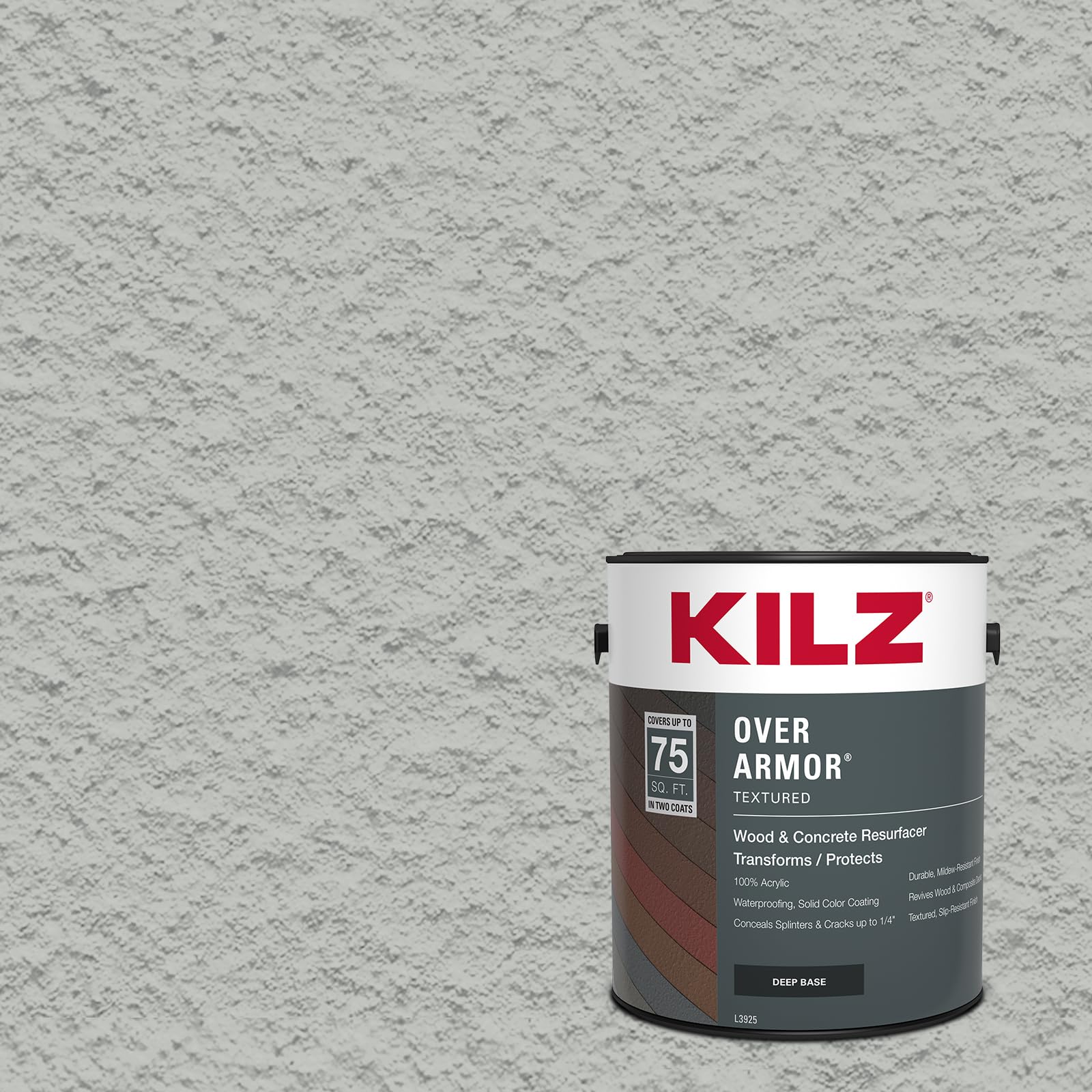 KILZ Over Armor frente del envase mostrando el color Cape Cod y durabilidad
