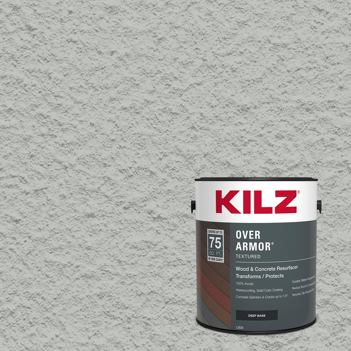 KILZ Over Armor frente del envase mostrando el color Cape Cod y durabilidad