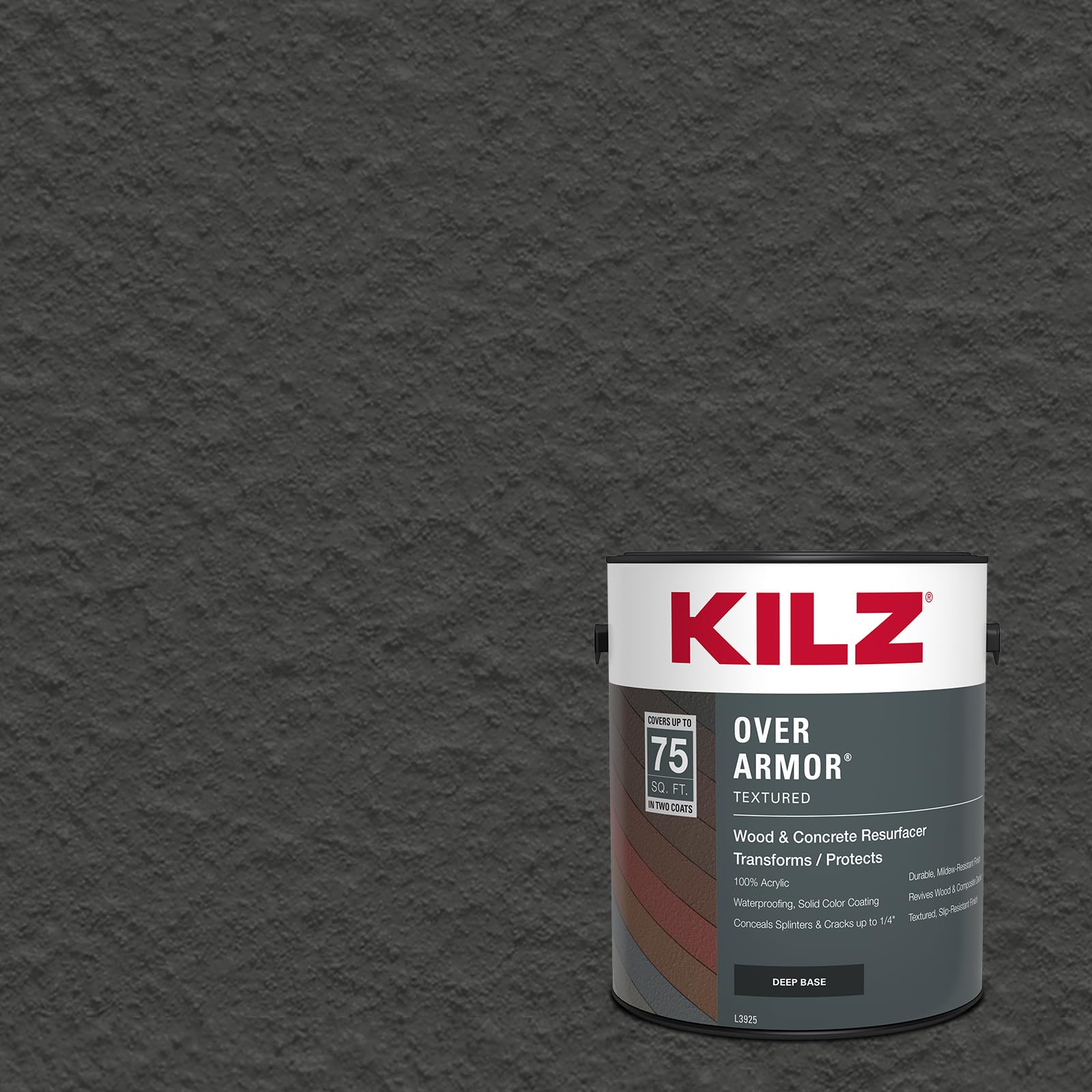 KILZ bote frontal mostrando color Black Olive y etiqueta visible, ideal para renovación