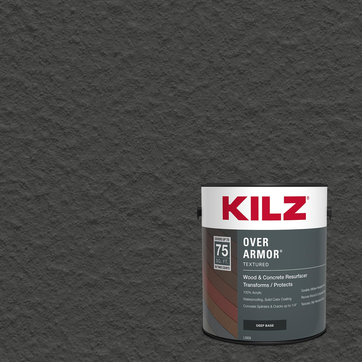 KILZ bote frontal mostrando color Black Olive y etiqueta visible, ideal para renovación