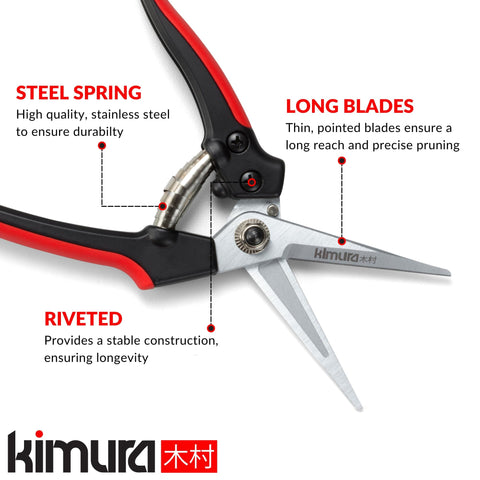 Kimura tijeras en uso podando flores, facilitando cortes limpios