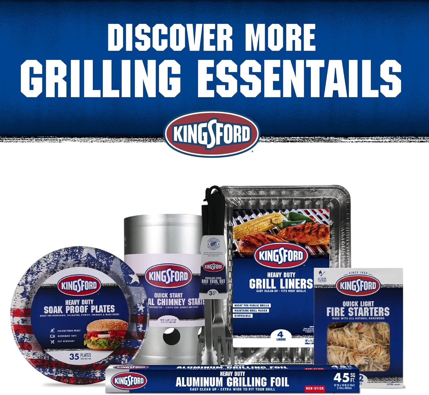 Kingsford escena de camping con fogata encendida usando los rollos