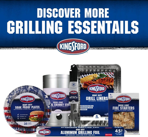 Kingsford escena de camping con fogata encendida usando los rollos
