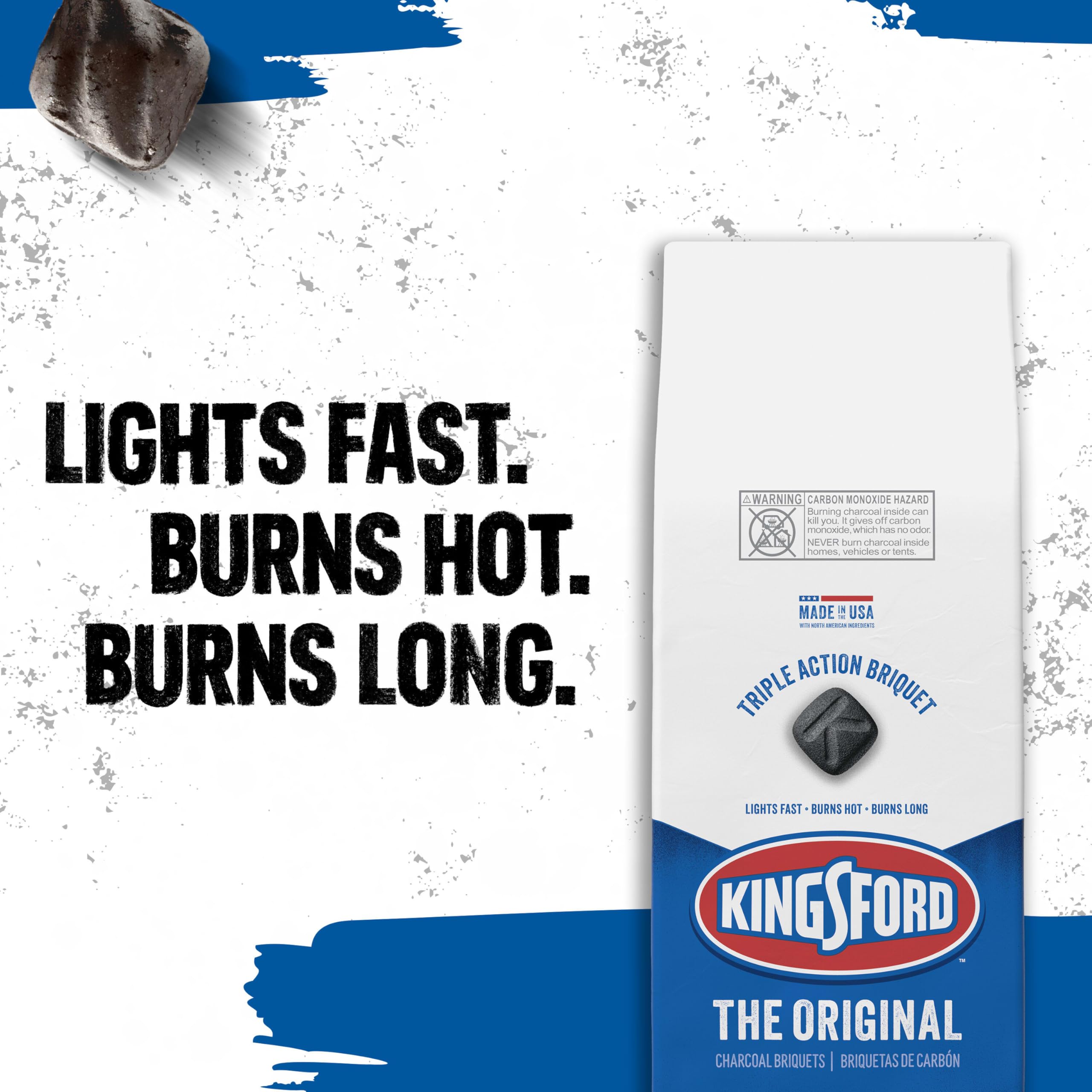 Kingsford briquetas encendiendo en parrilla, aceleran inicio del asado