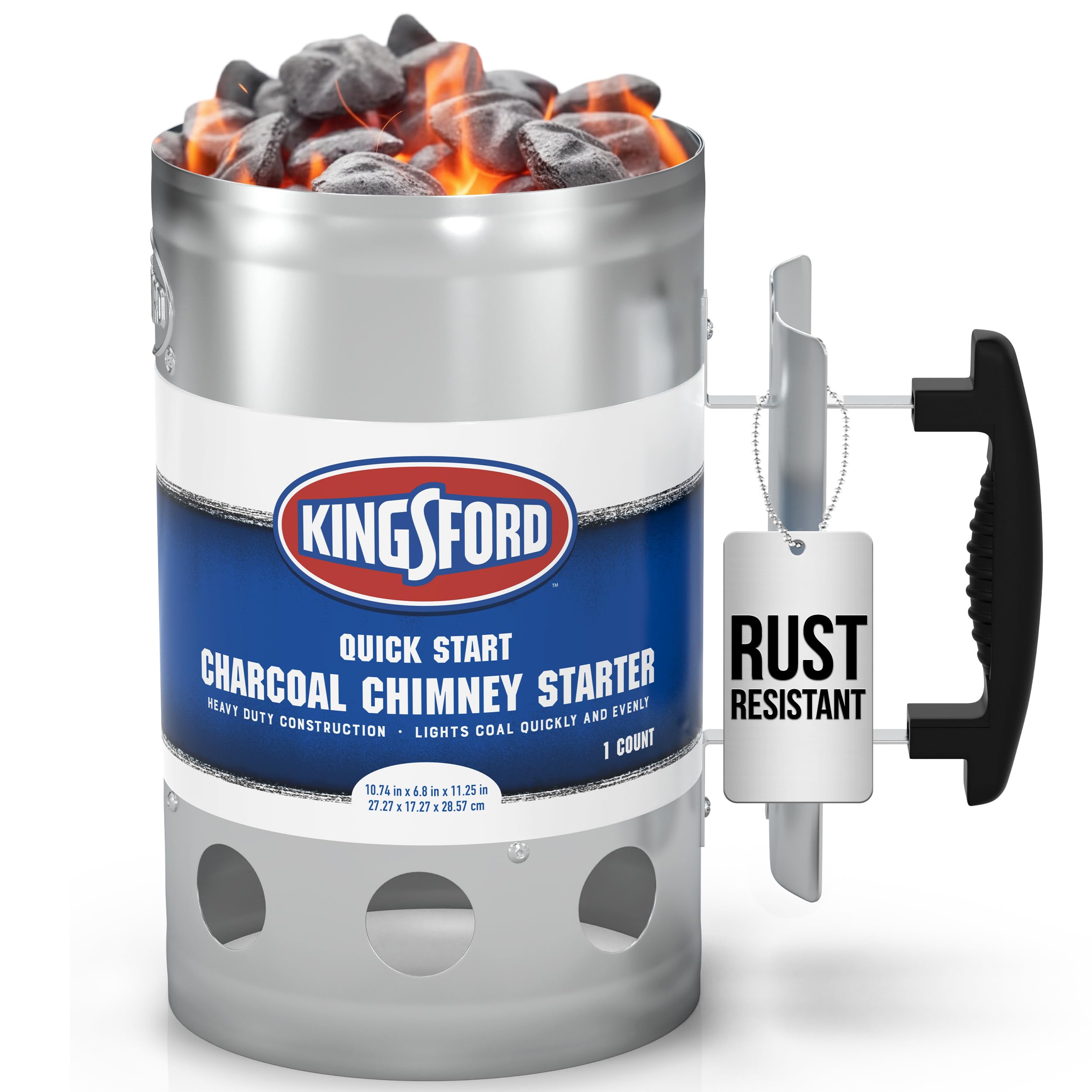 Kingsford vista frontal del iniciador mostrando diseño y manejo seguro