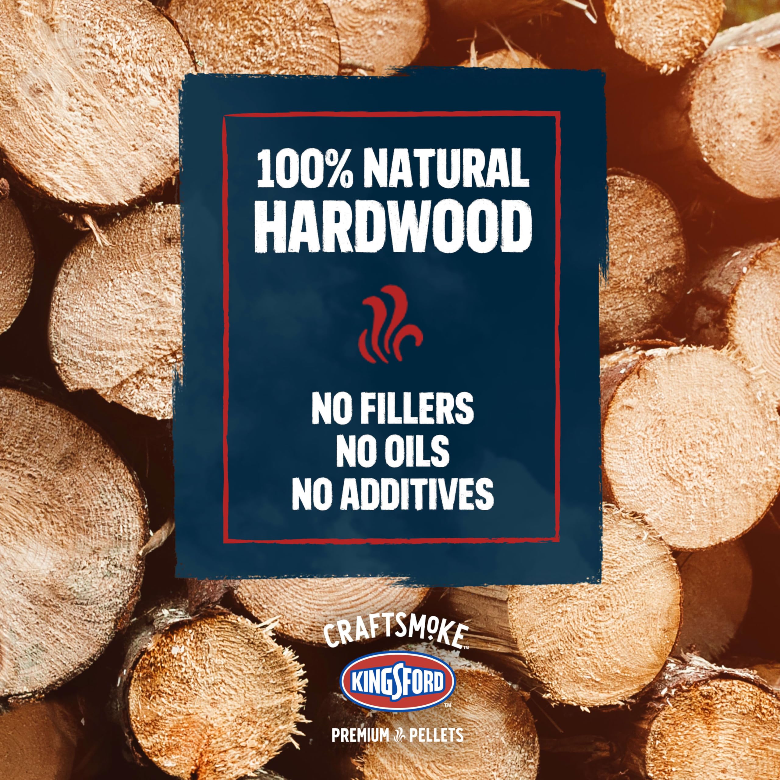 Kingsford pollo asado con humo visible, sabor dulce y afrutado realzado