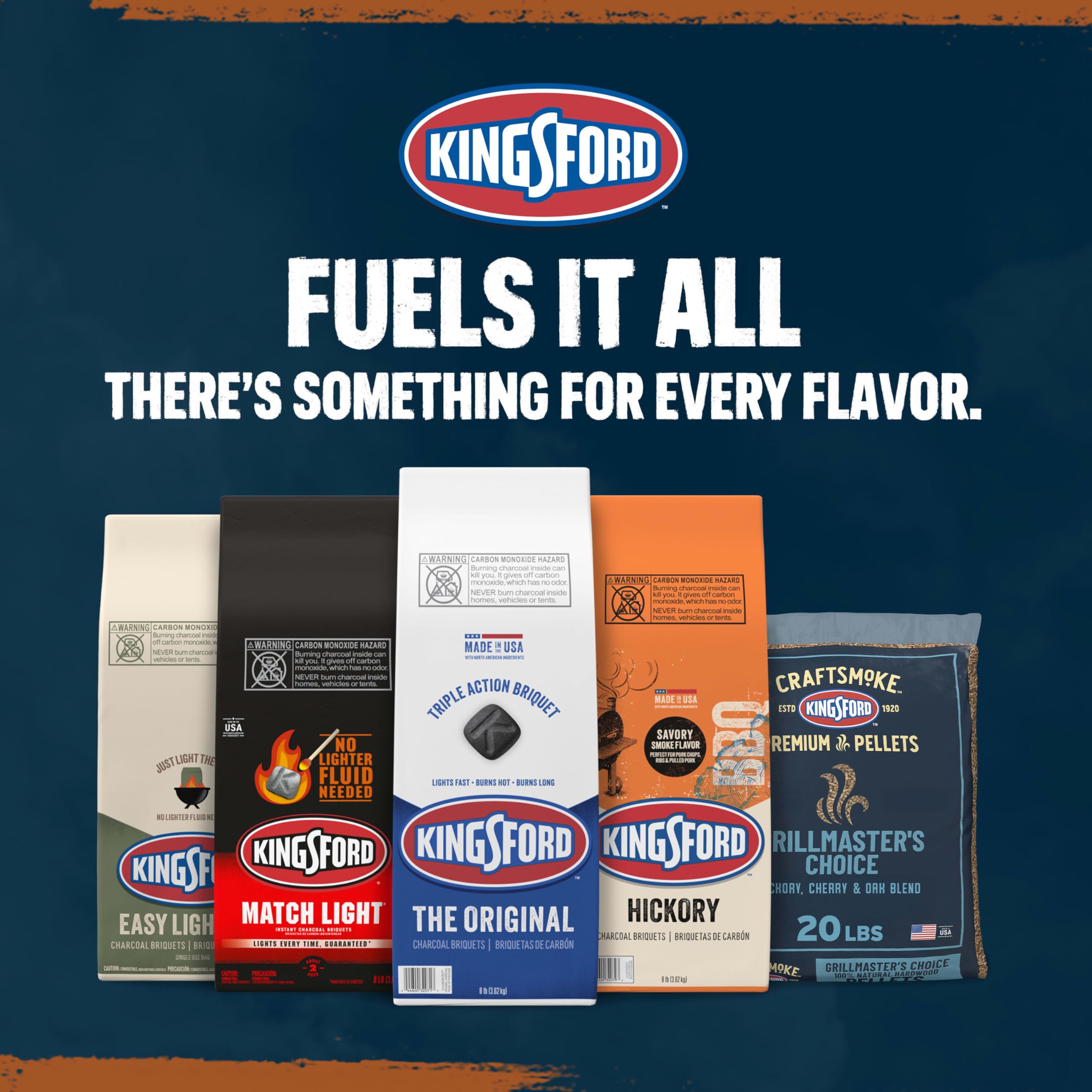 Kingsford etiqueta con ingredientes 100% madera para confianza en pureza