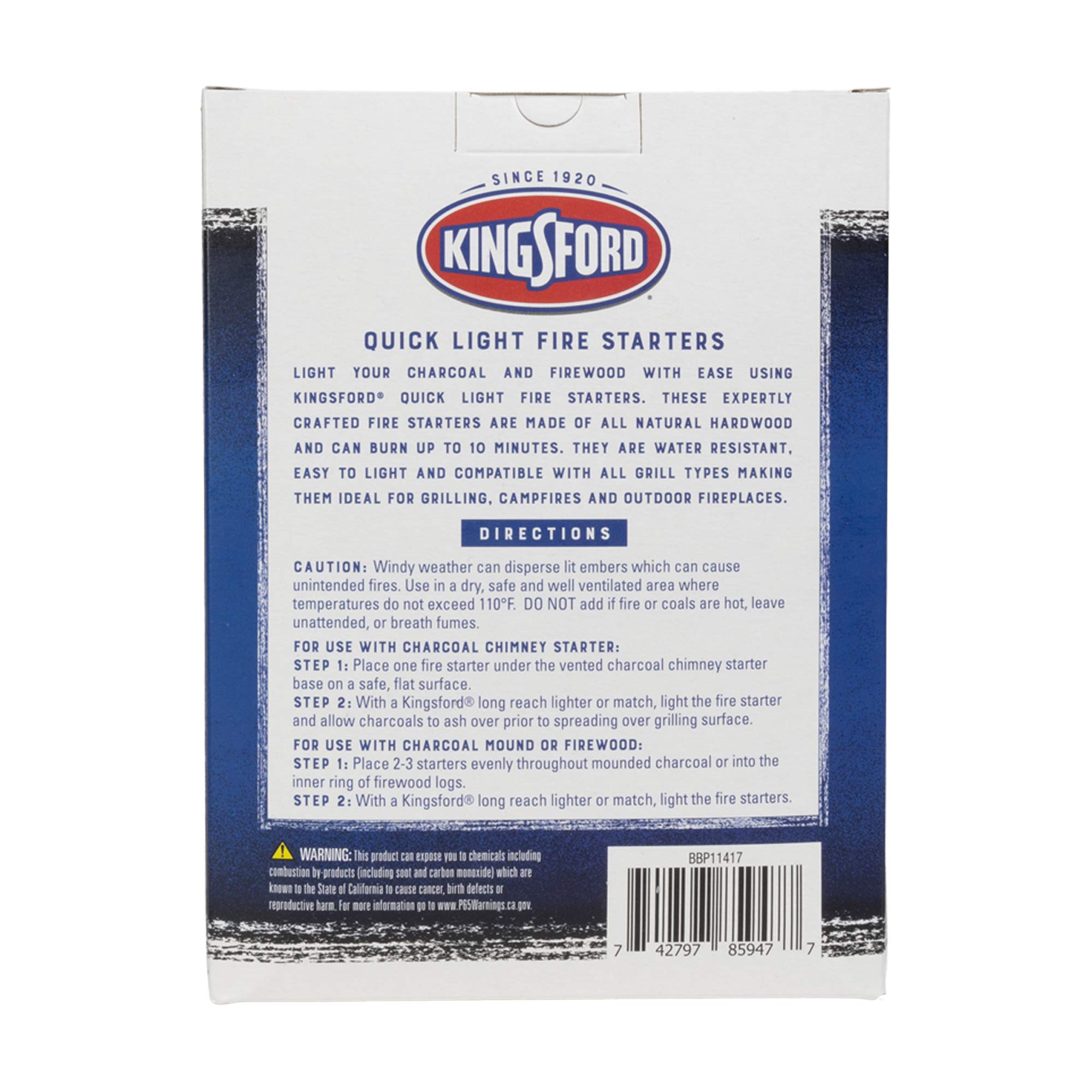 Kingsford empaque abierto mostrando los rollos listos para usar en camping