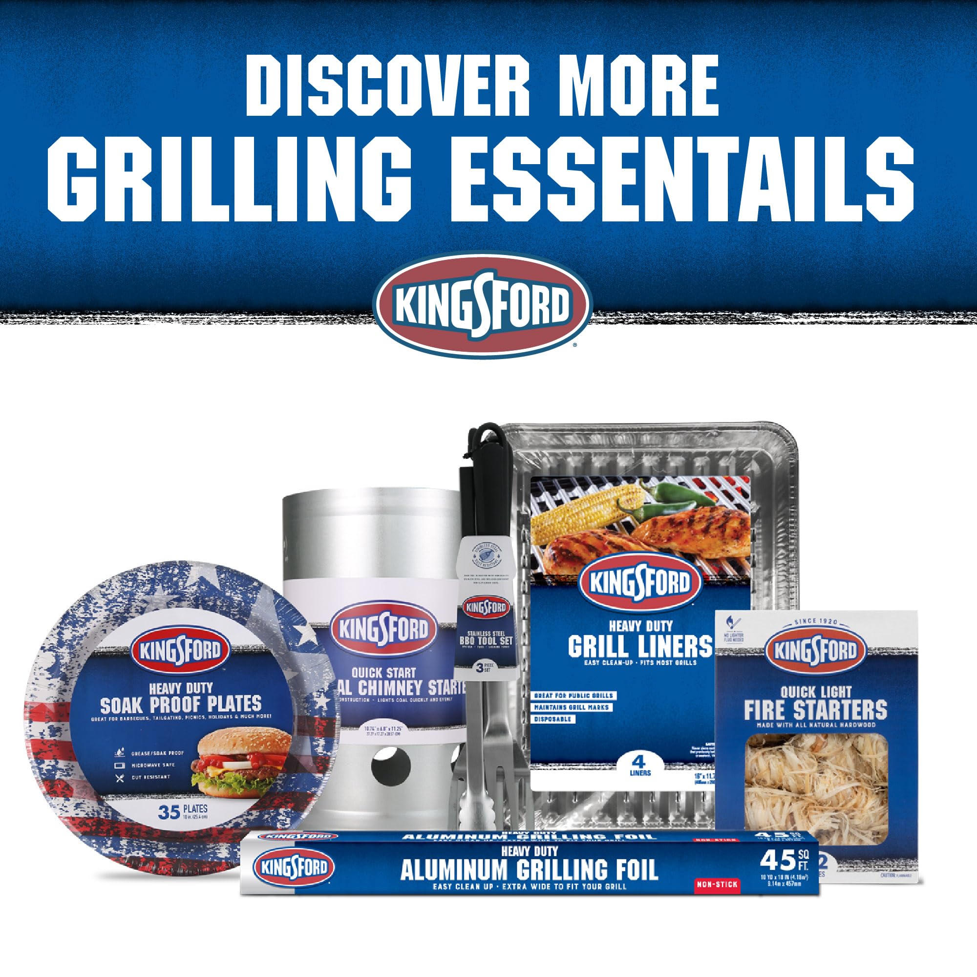 Kingsford iniciador encendido junto a una parrilla listo para cocinar