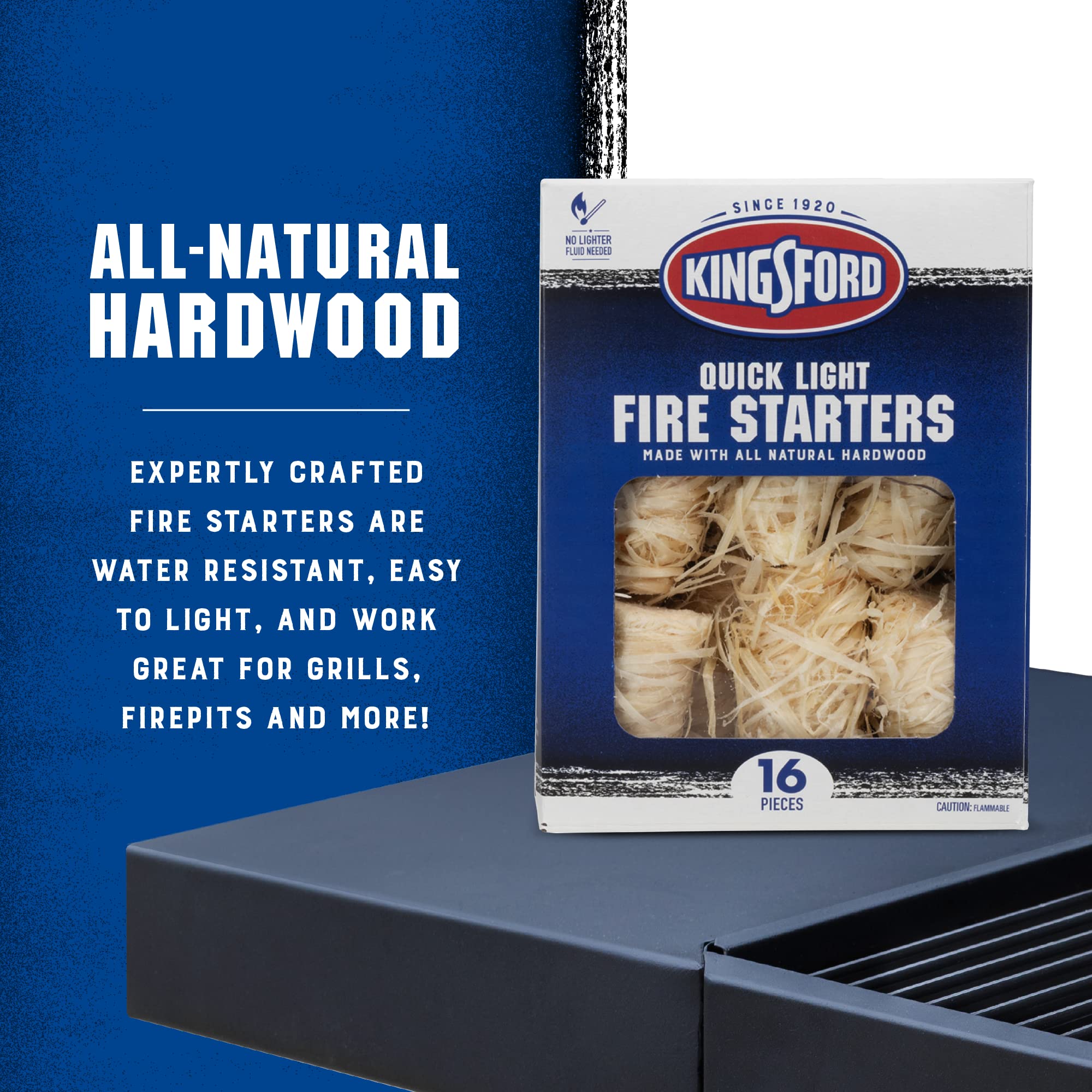 Kingsford rollo encendiendo briquetas en parrilla para iniciar brasas rápido