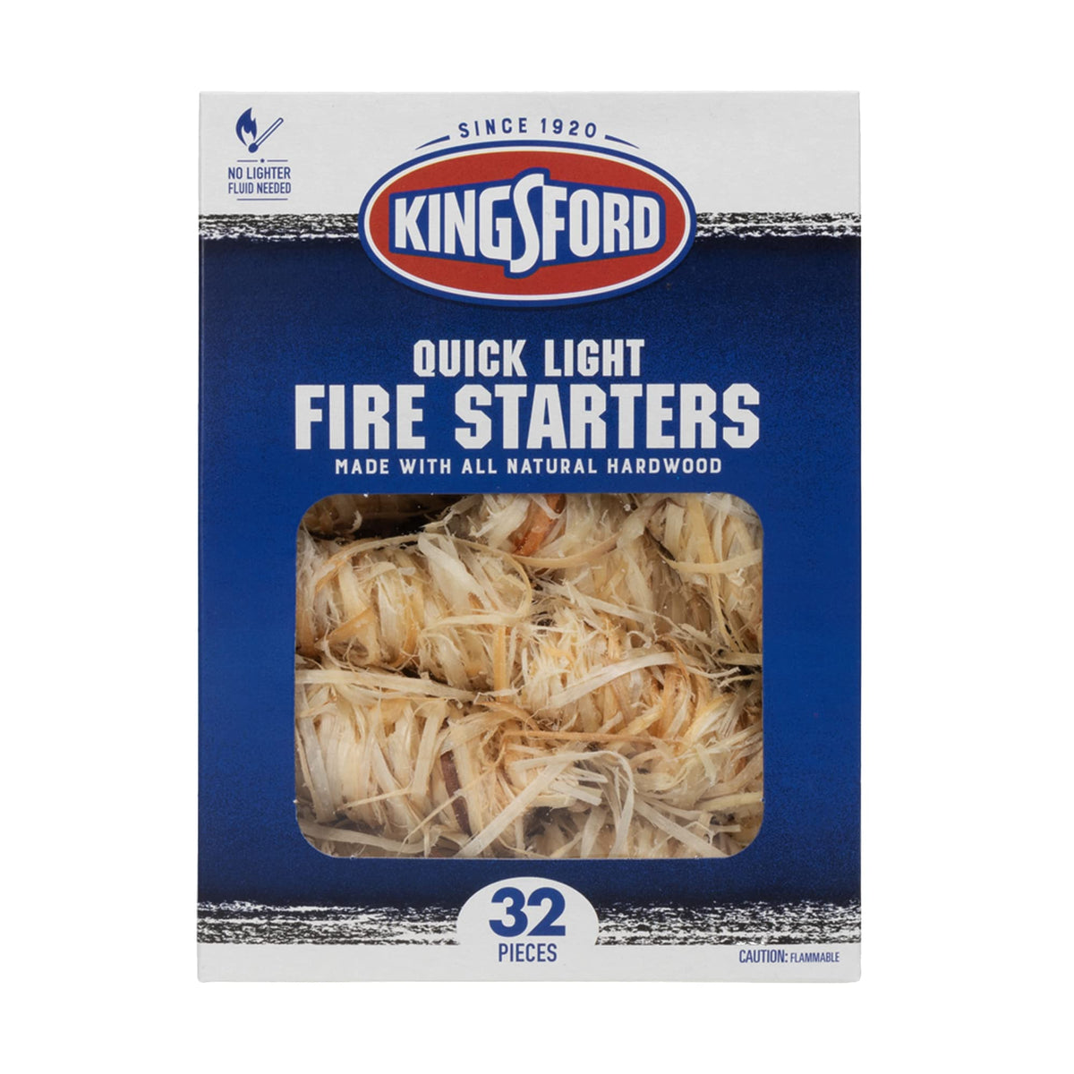 Kingsford embalaje frontal mostrando caja compacta y cantidad