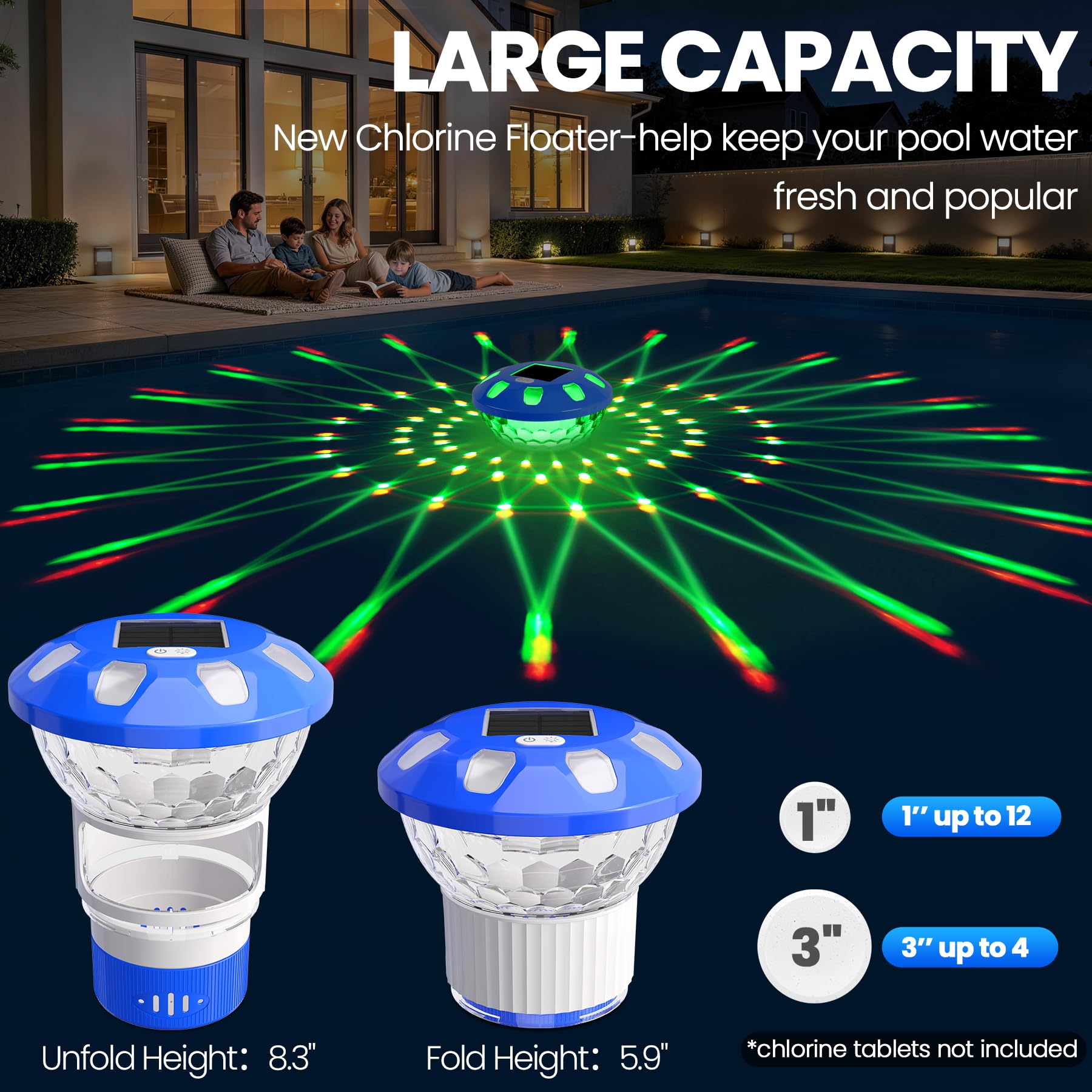 KingSom flotador iluminado en piscina nocturna, decoración y seguridad