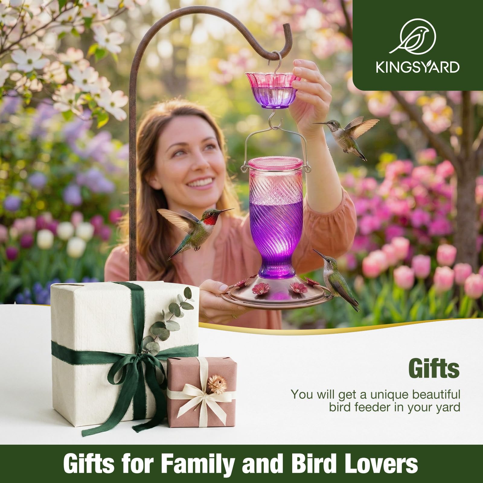 Kingsyard comedero colgado con colibrí alimentándose realzando el jardín