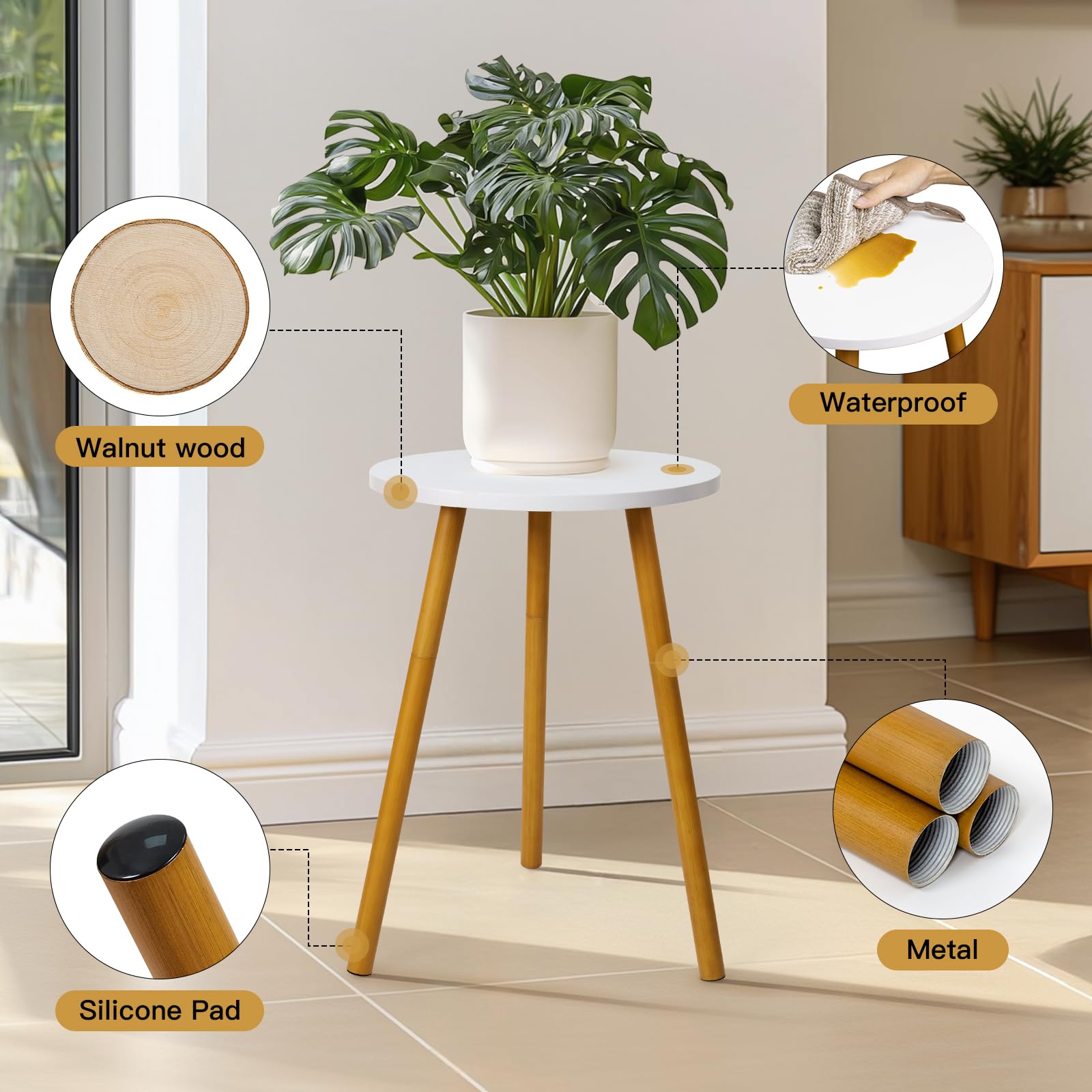 KINNARY soporte colocado en esquina del salón con maceta mostrando optimización de espacio