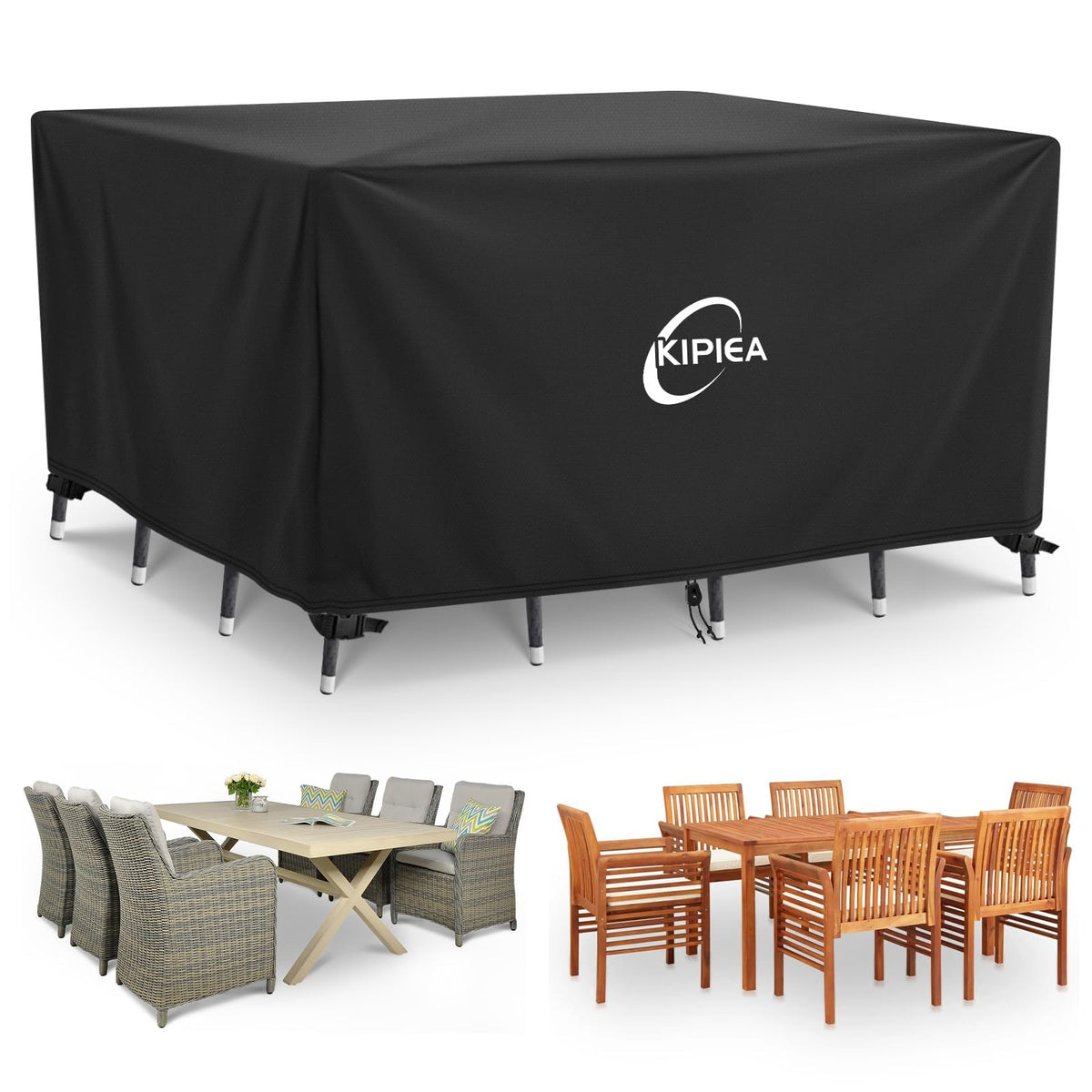 Kipiea vista frontal de la funda protegiendo set de patio, protección completa