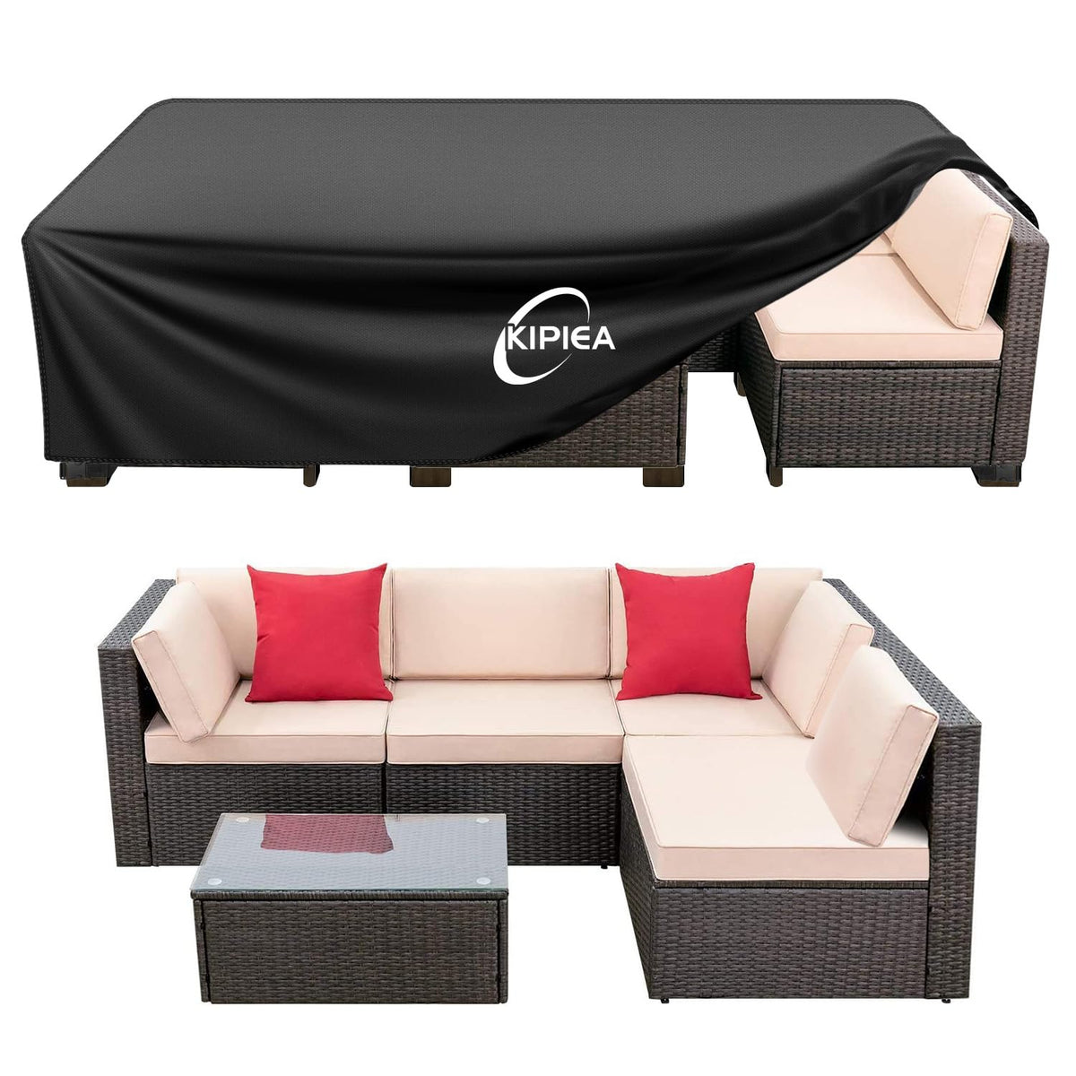 Kipiea vista frontal de la funda protegiendo mesa, protección completa