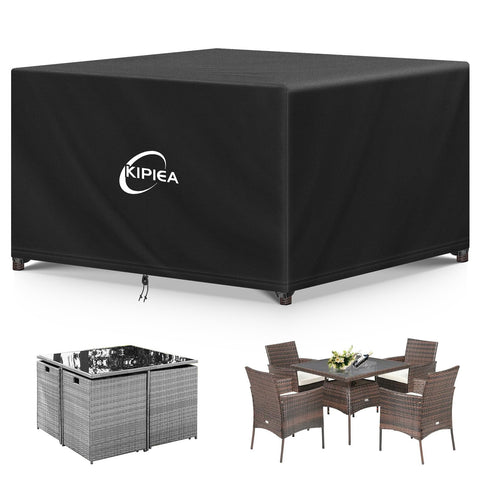 Kipiea vista frontal de la funda protegiendo mesa, mantiene muebles secos