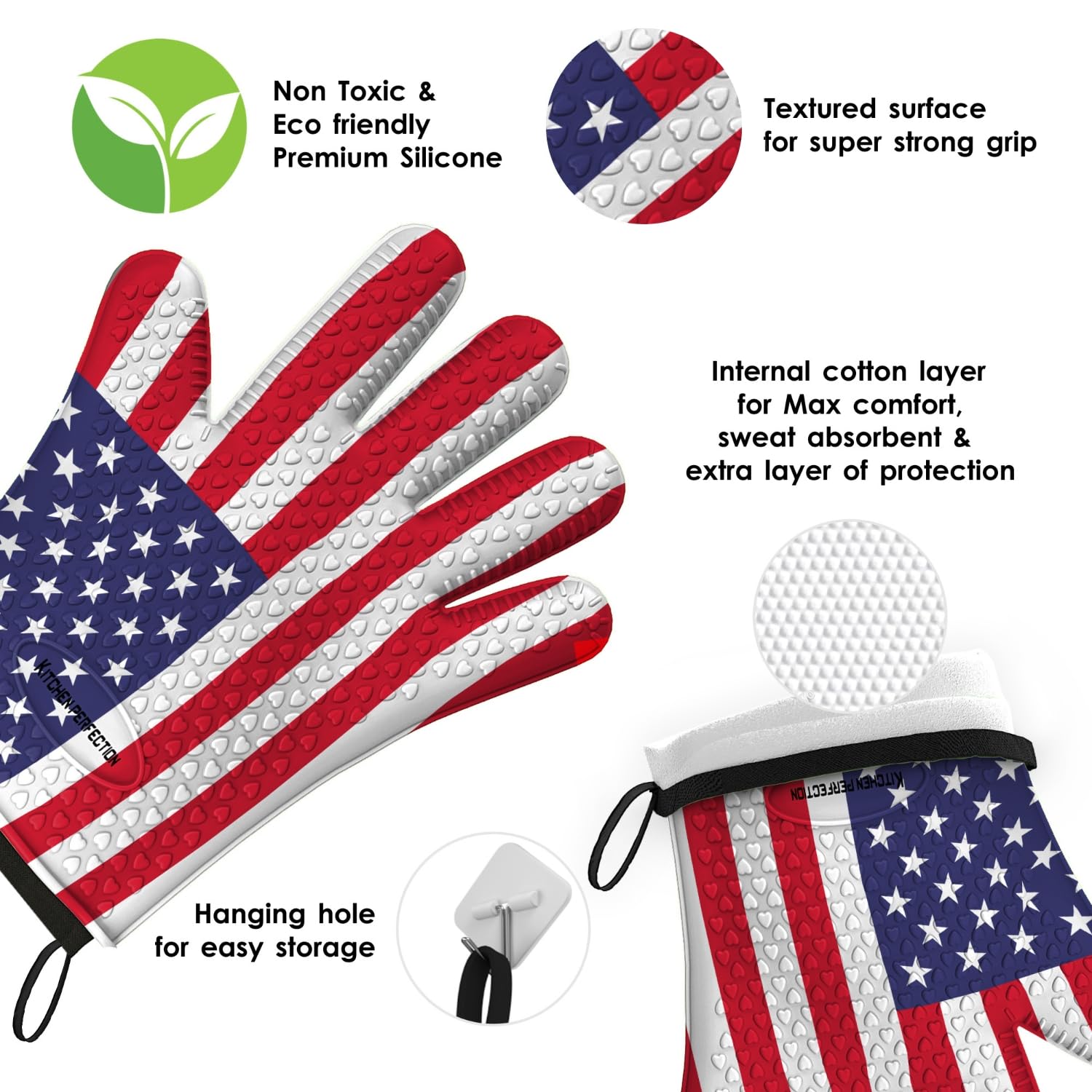 Kitchen Perfection guantes en uso en parrilla protegen manos del calor
