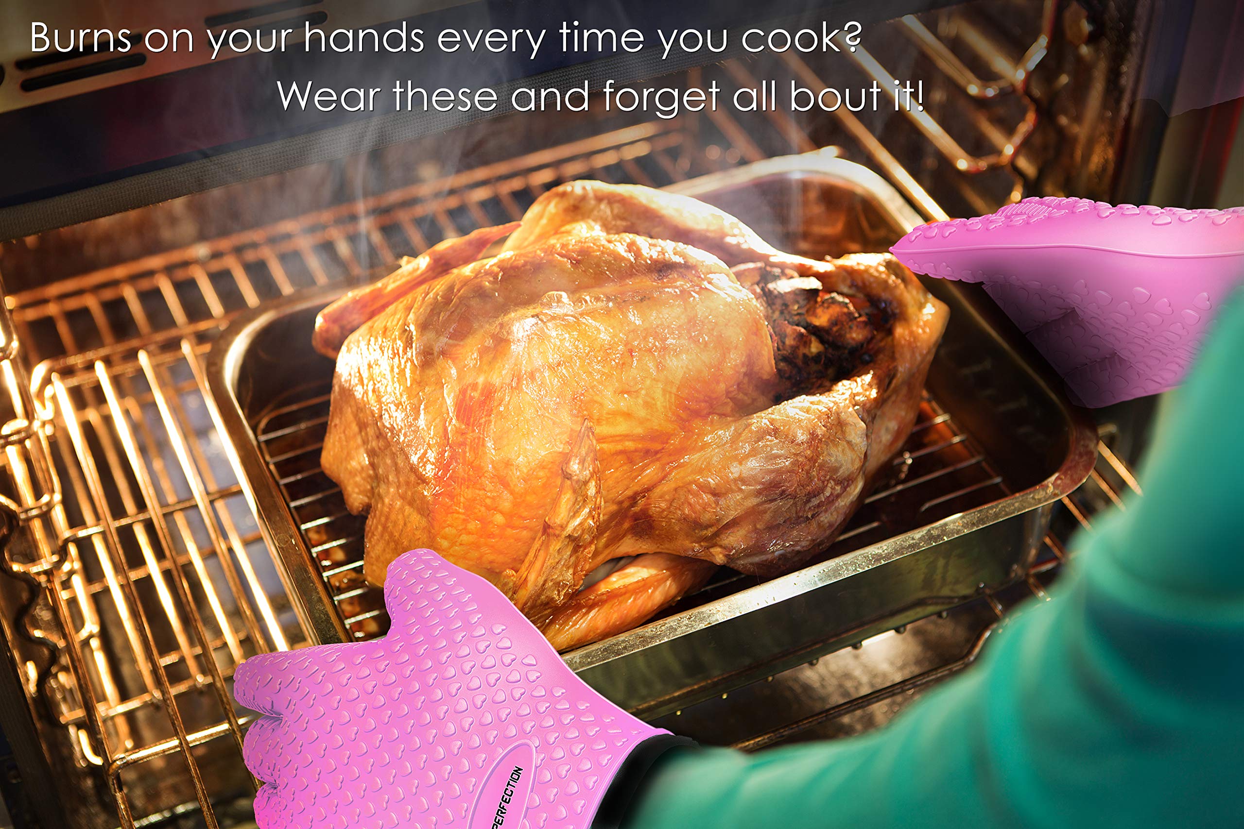 KITCHEN PERFECTION guantes usados en parrilla protegiendo manos del calor