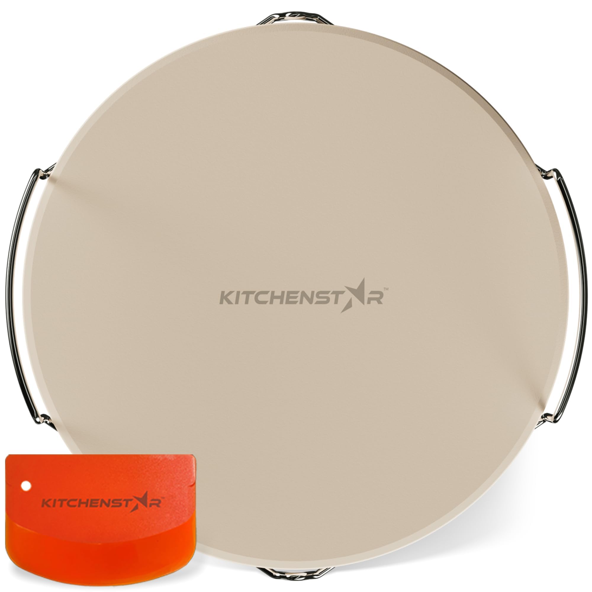 KitchenStar piedra para pizza 12" vista frontal con benefit horneado uniforme