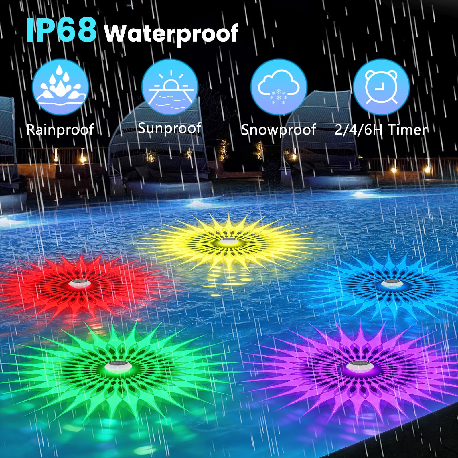 Kitloo luces RGB flotando en piscina creando ambiente festivo