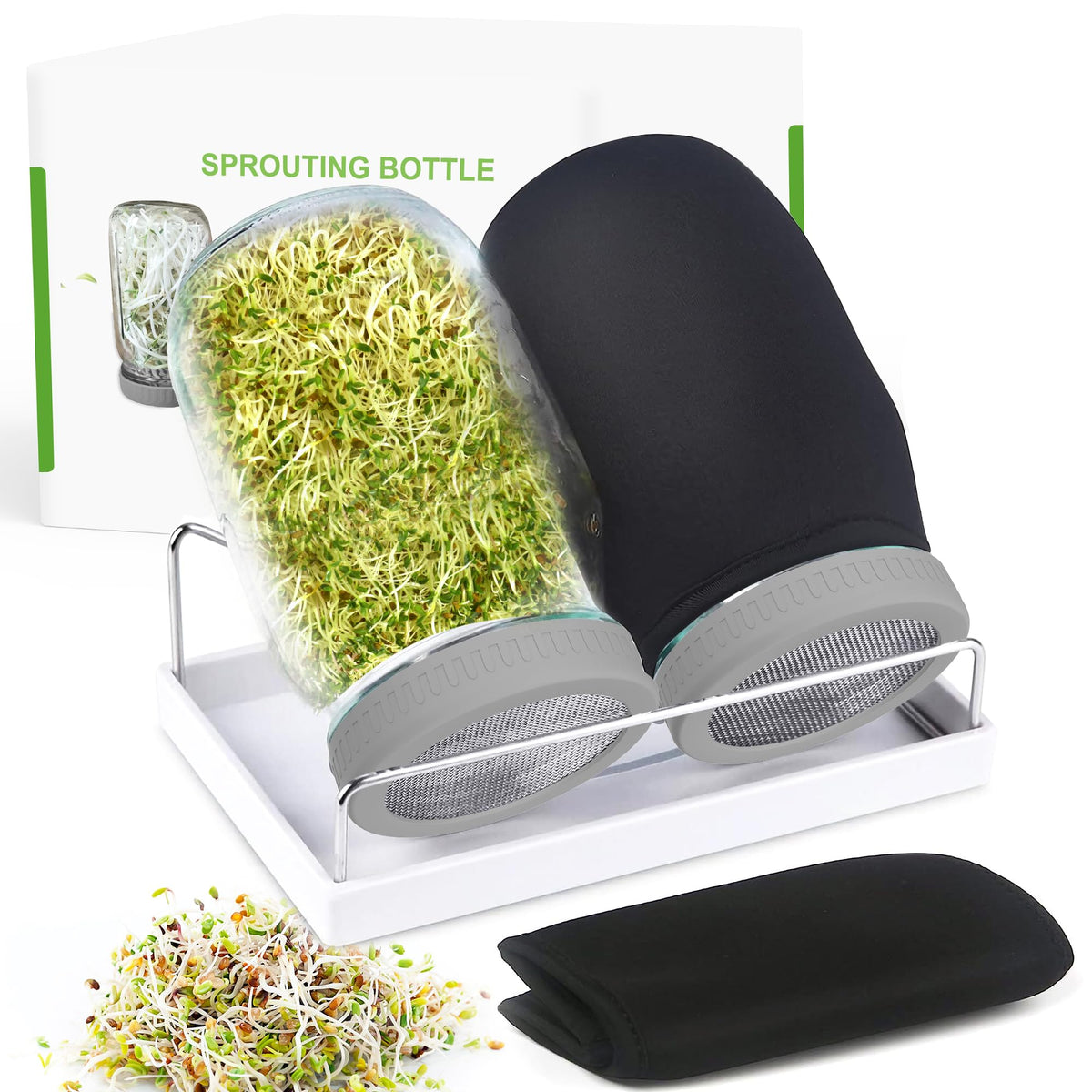 Kitmiido frascos Mason frontales mostrando capacidad y diseño, ideal para germinar