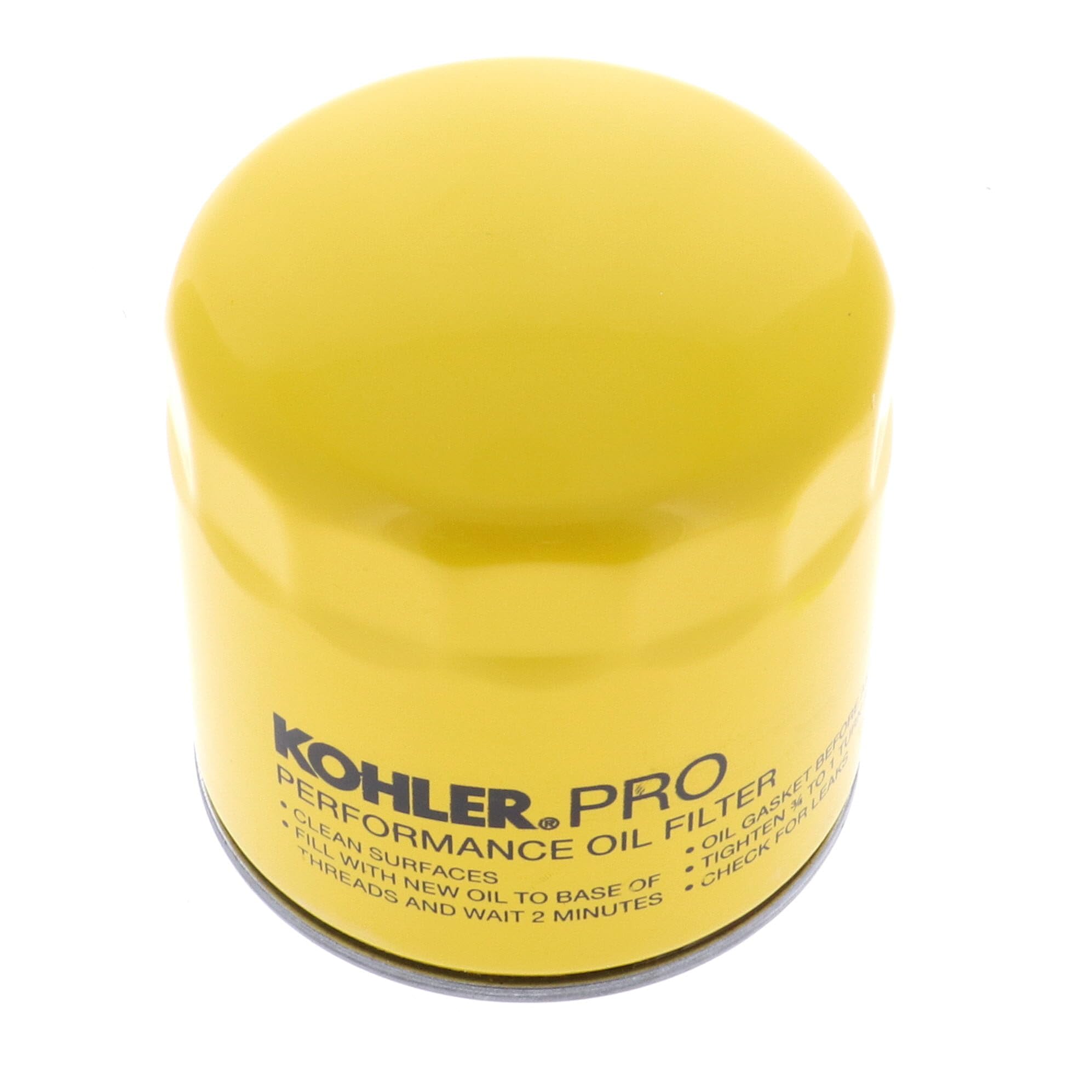 Kohler filtro de aceite frontal mostrando la etiqueta y ajuste seguro