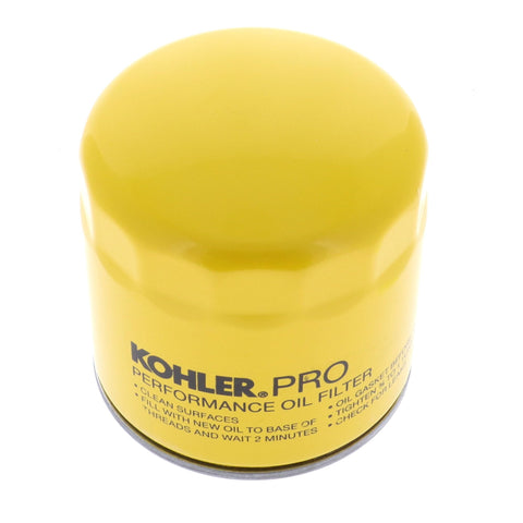 Kohler filtro de aceite frontal mostrando la etiqueta y ajuste seguro