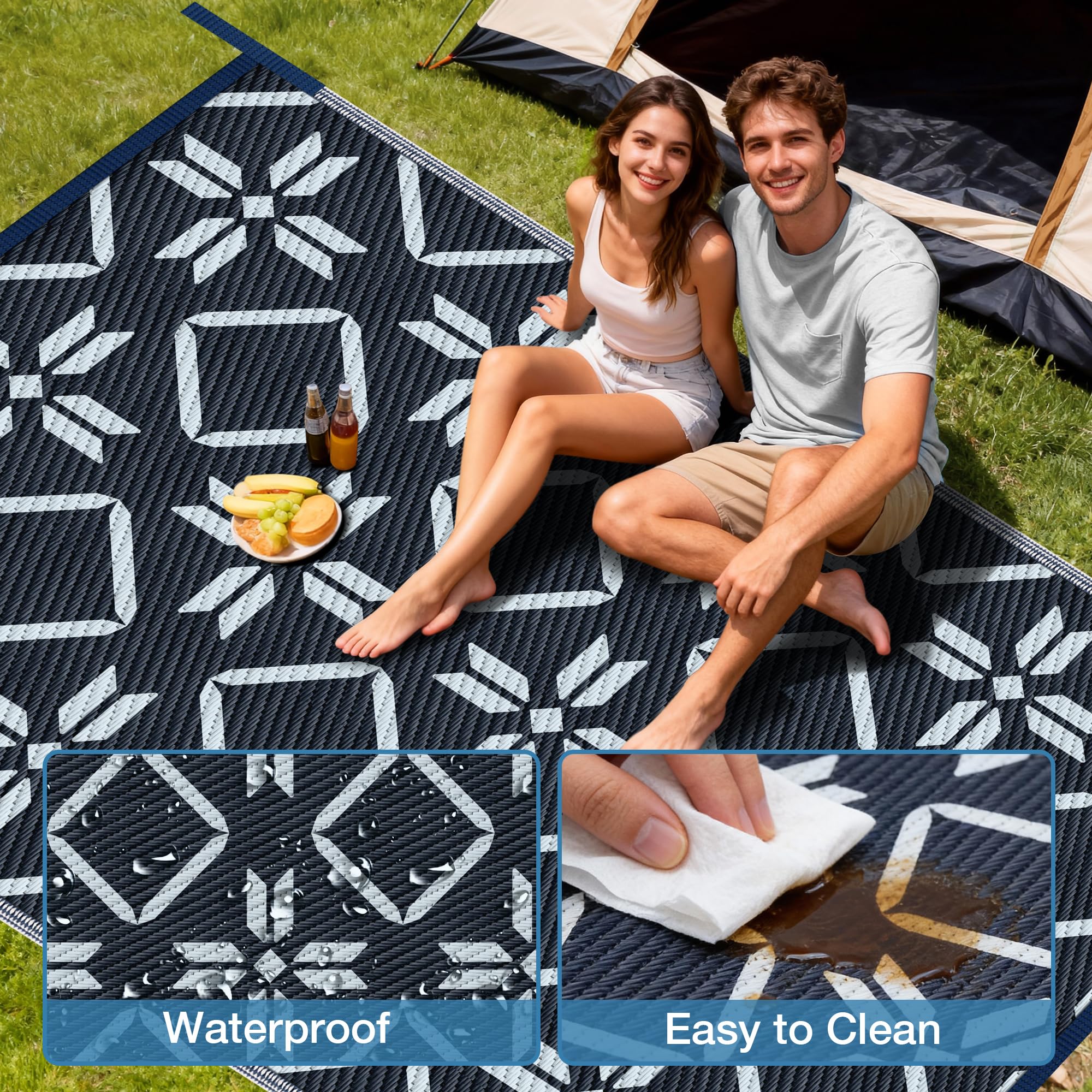 Kohree alfombra en uso sobre un patio, decoración resistente y cómoda