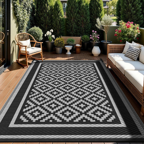 kohree alfombra reversible mostrando lado negro y gris para cambio de estilo
