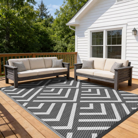 Kohree alfombra Wave 9x12 vista frontal, resistente y elegante para exteriores