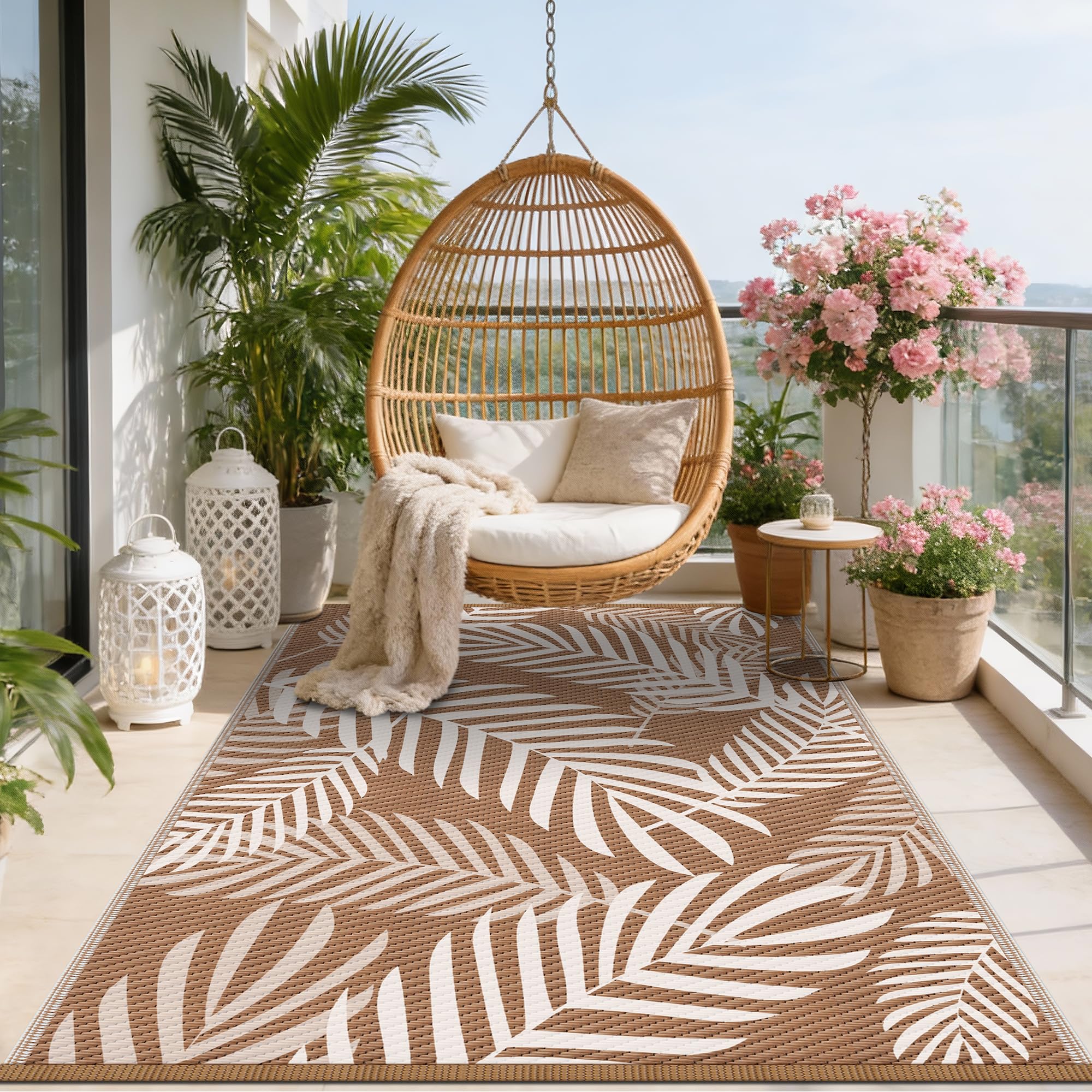 Kohree alfombra en porche con sillas, crea área de reunión exterior elegante