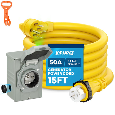 Kohree cable generador frontal mostrando longitud y conectores para conexión segura