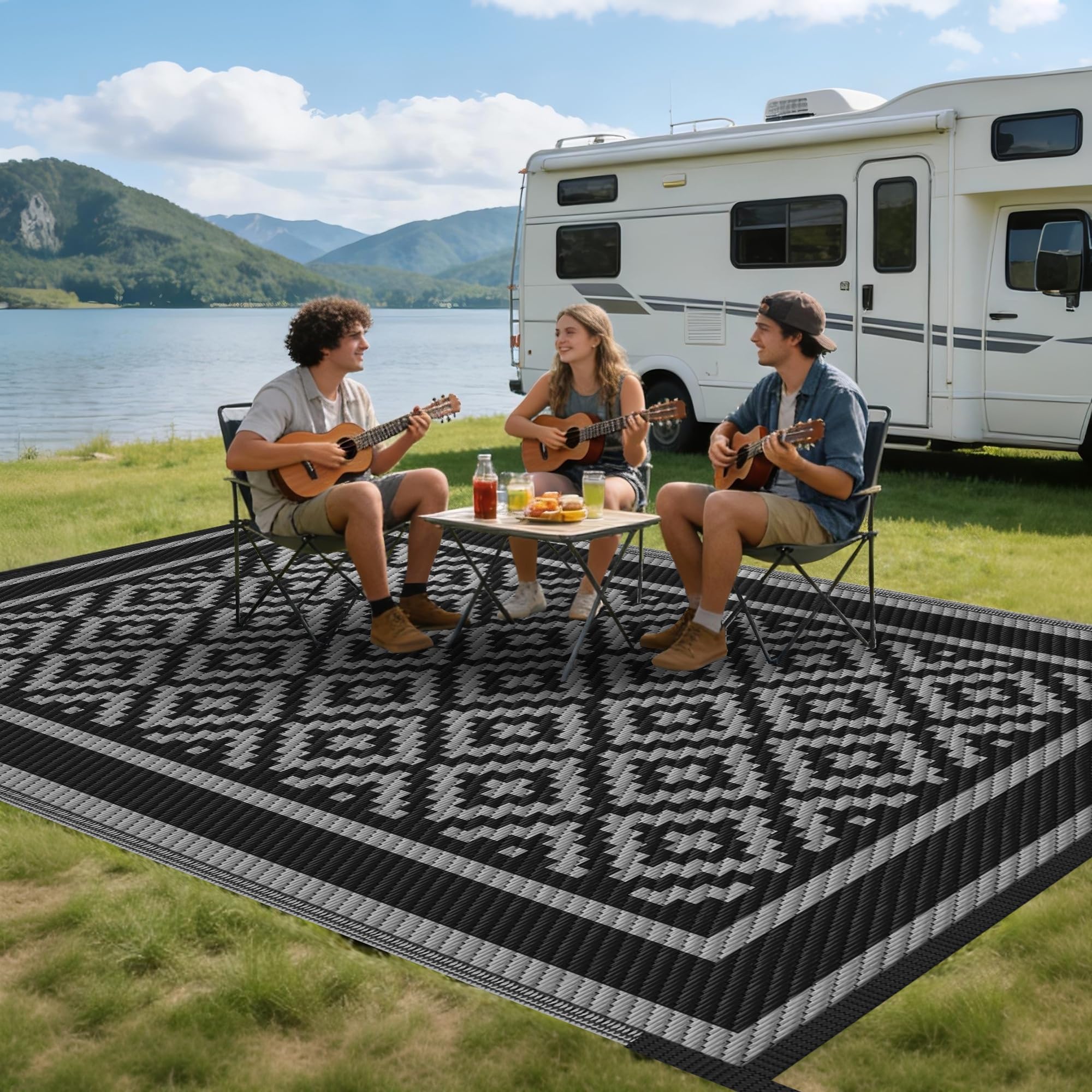 kohree alfombra 8x10 junto a persona para comparar tamaño y cubrir espacios