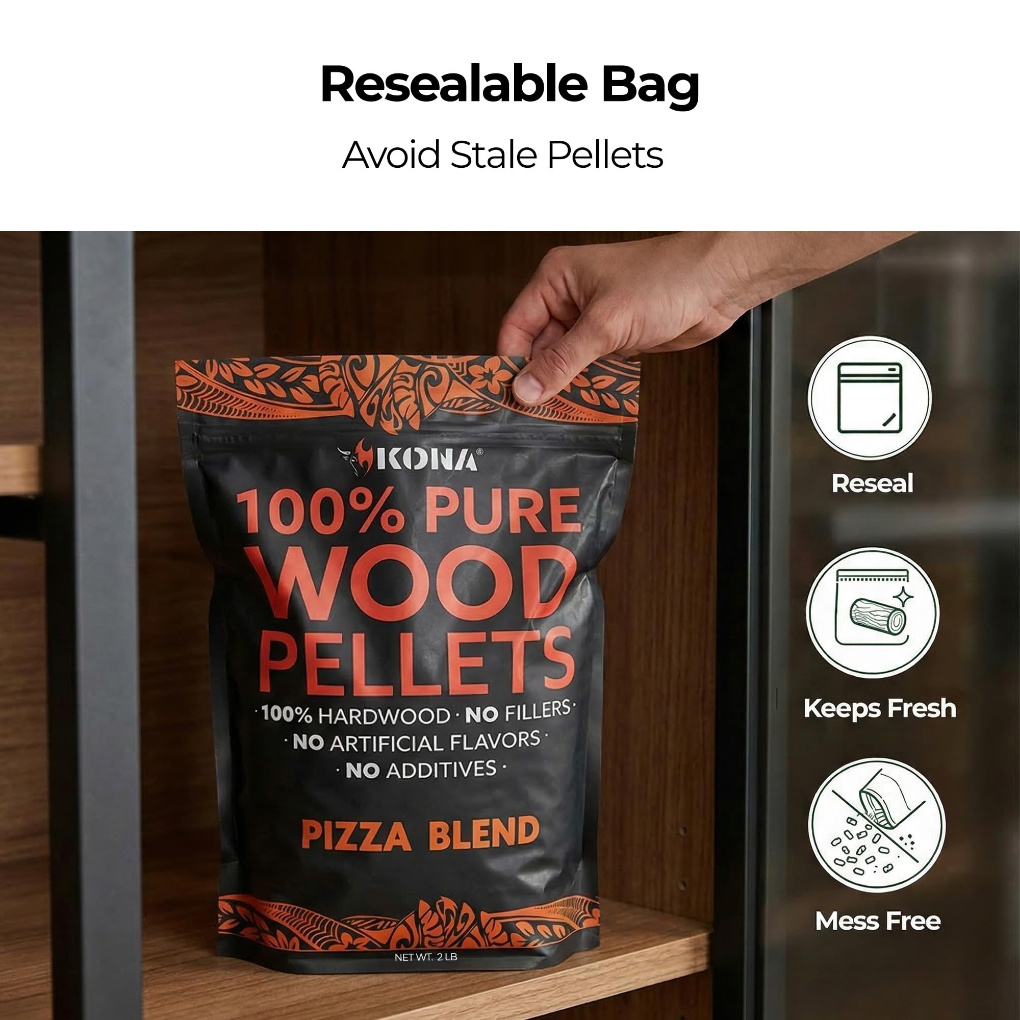 Kona comparación de tamaño de la bolsa 2 lb para visualizar cantidad