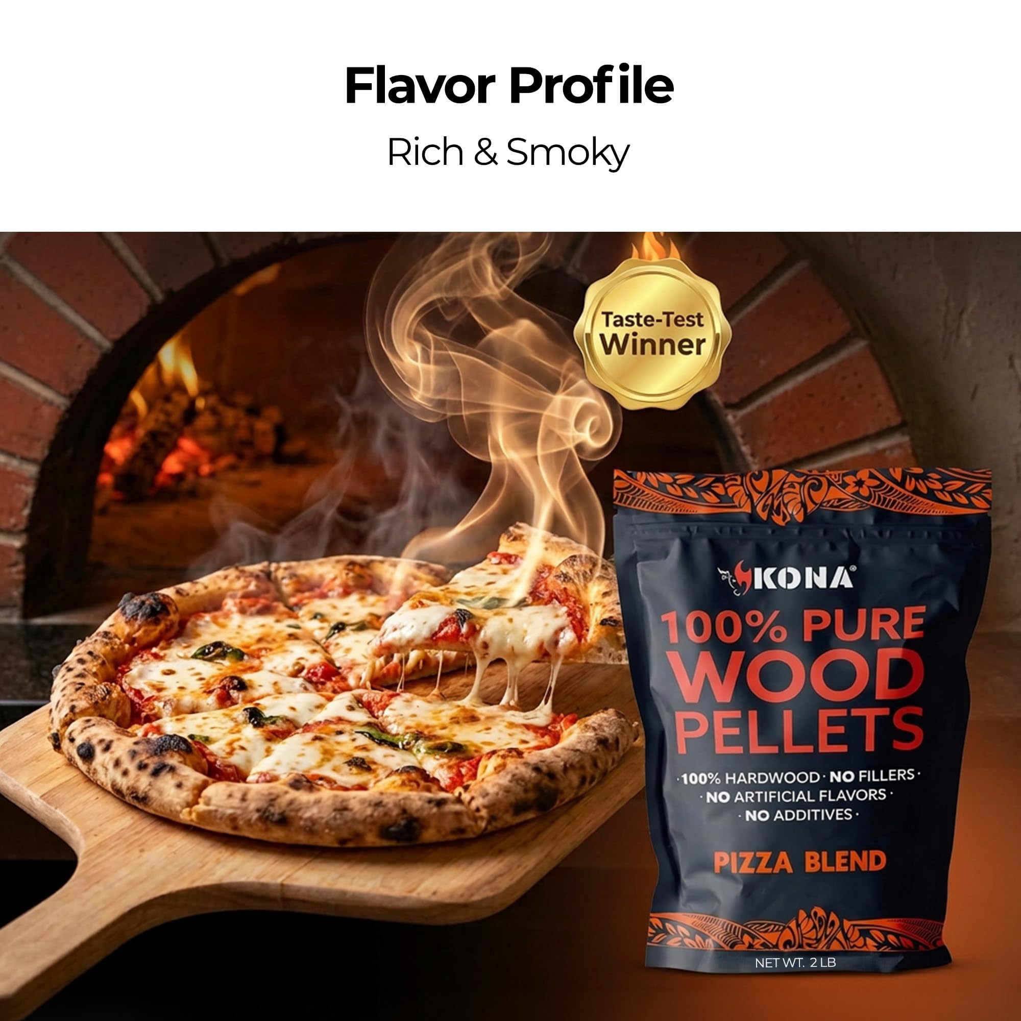Kona pellets dentro de Ninja Woodfire demostrando uso práctico