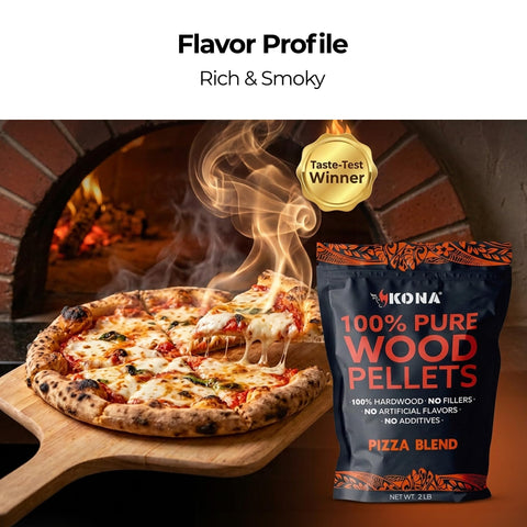 Kona pellets dentro de Ninja Woodfire demostrando uso práctico